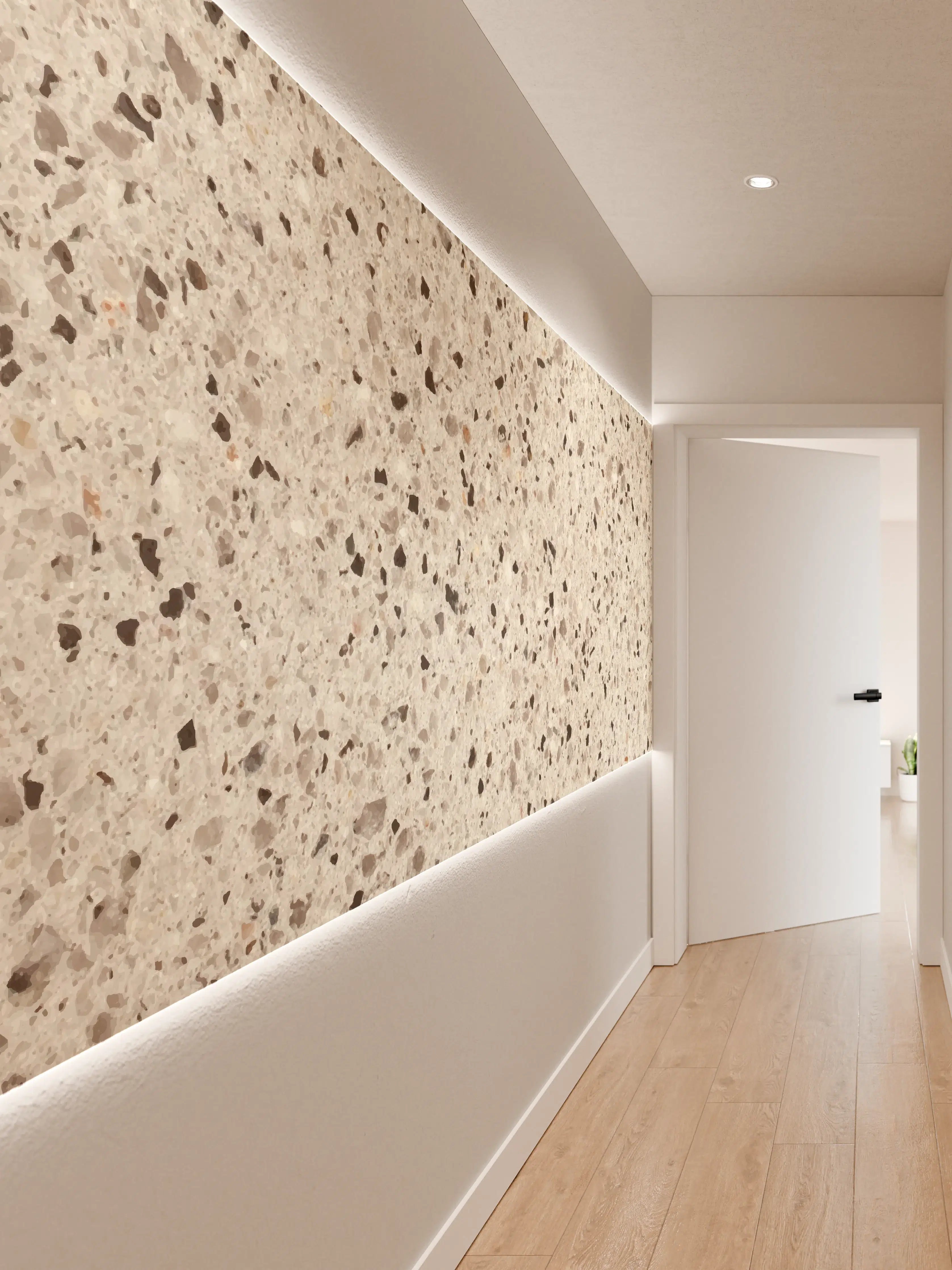 Wandverkleidung Flur - Elegante Weiß-Grau Terrazzo-Optik