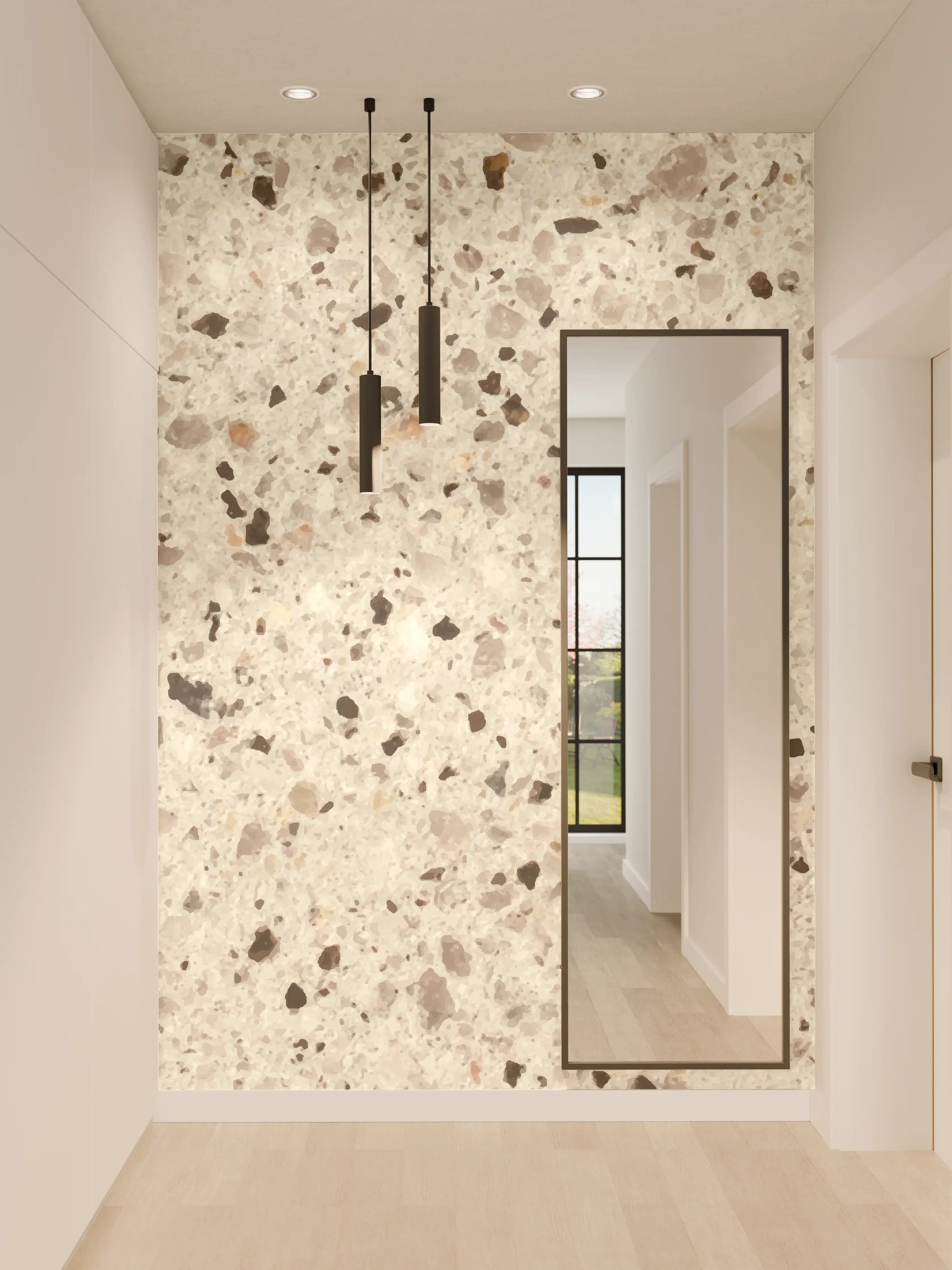 Wandverkleidung Flur - Elegante Weiß-Grau Terrazzo-Optik
