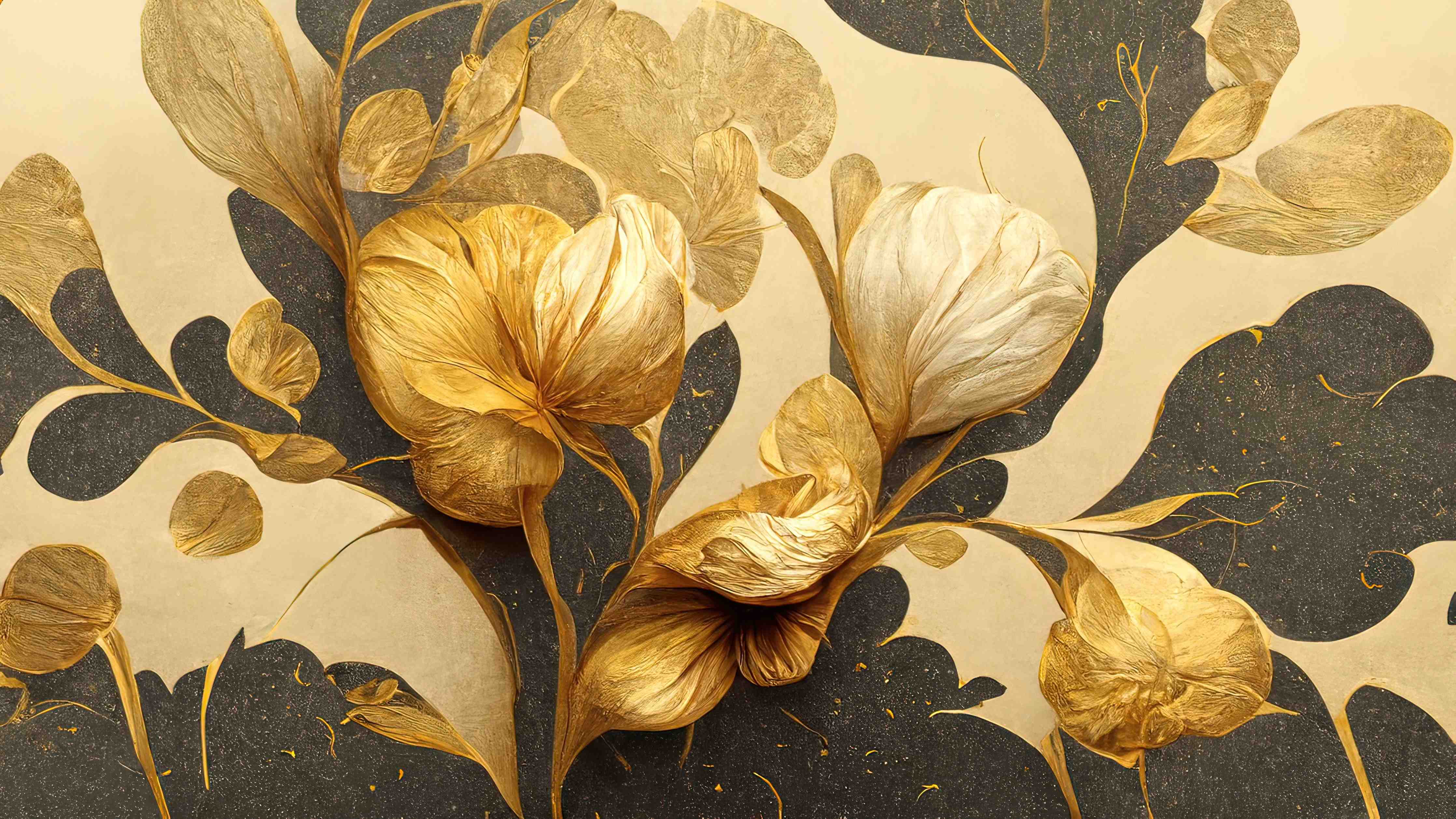 Wandverkleidung Flur-Elegante goldene Blätter und Blüten auf dunklem Hintergrund