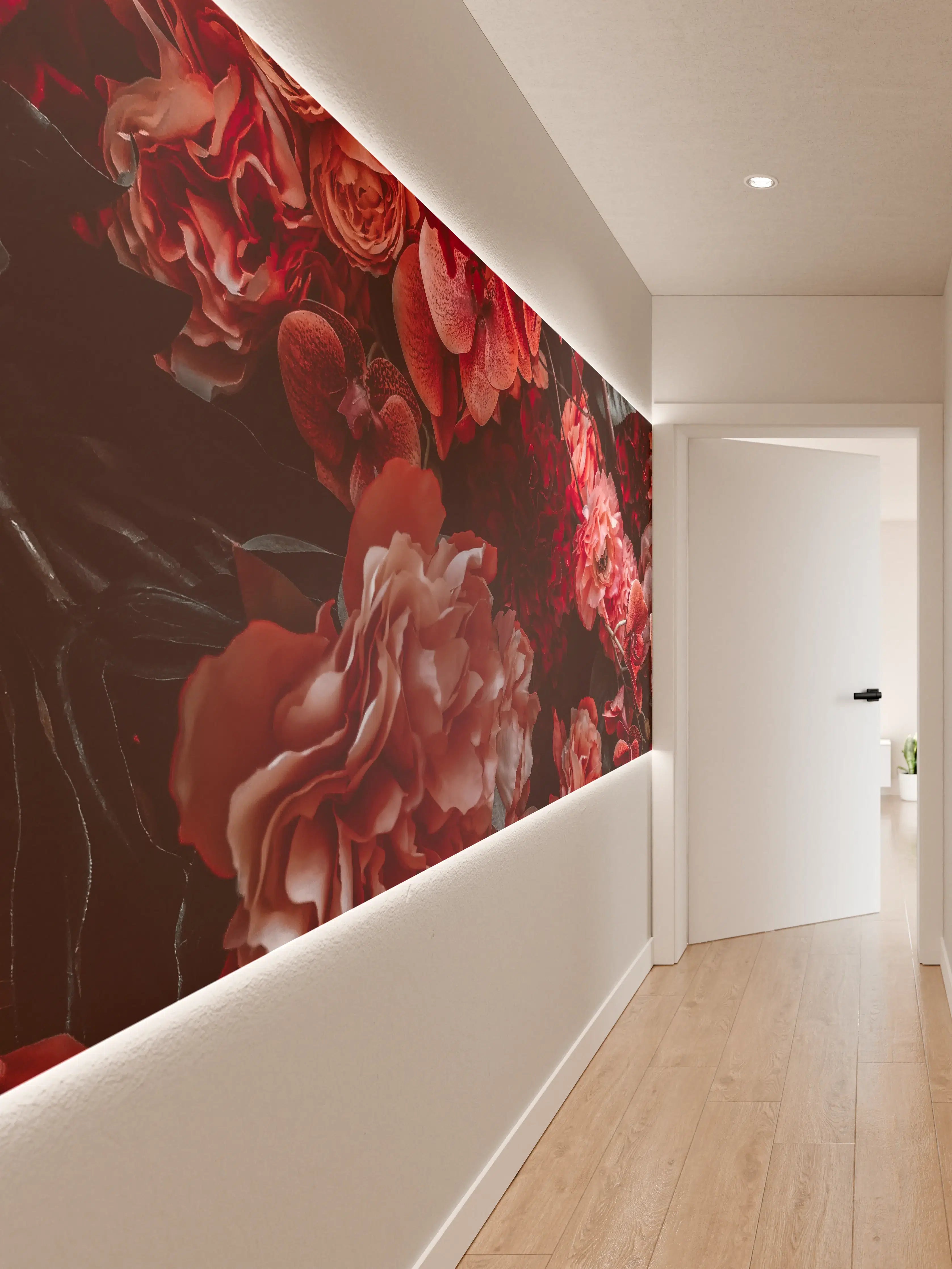 Wandverkleidung Flur - Elegante rote Blumenpracht