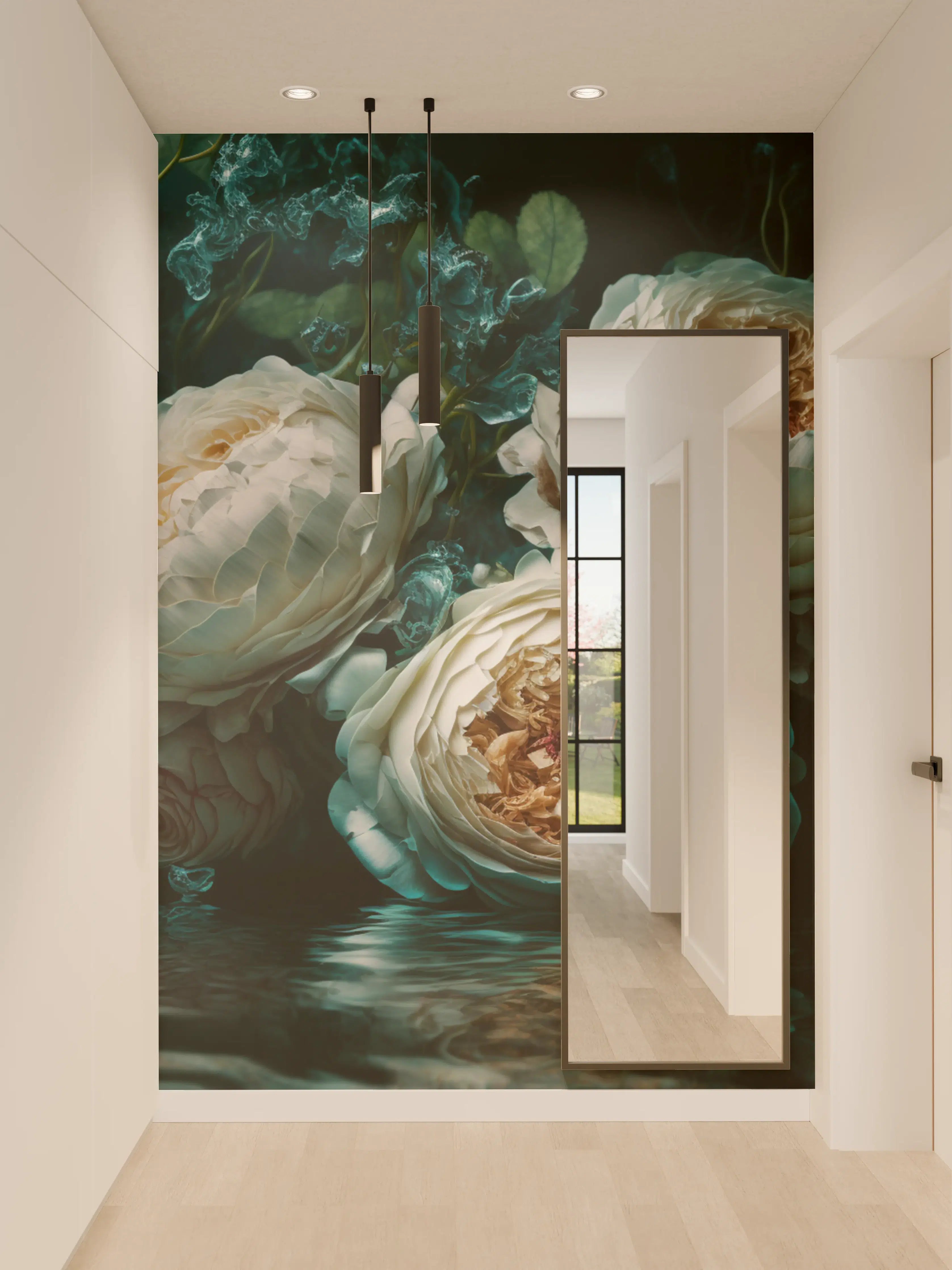 Wandverkleidung Flur - Elegante weiße Blumen under Wasser