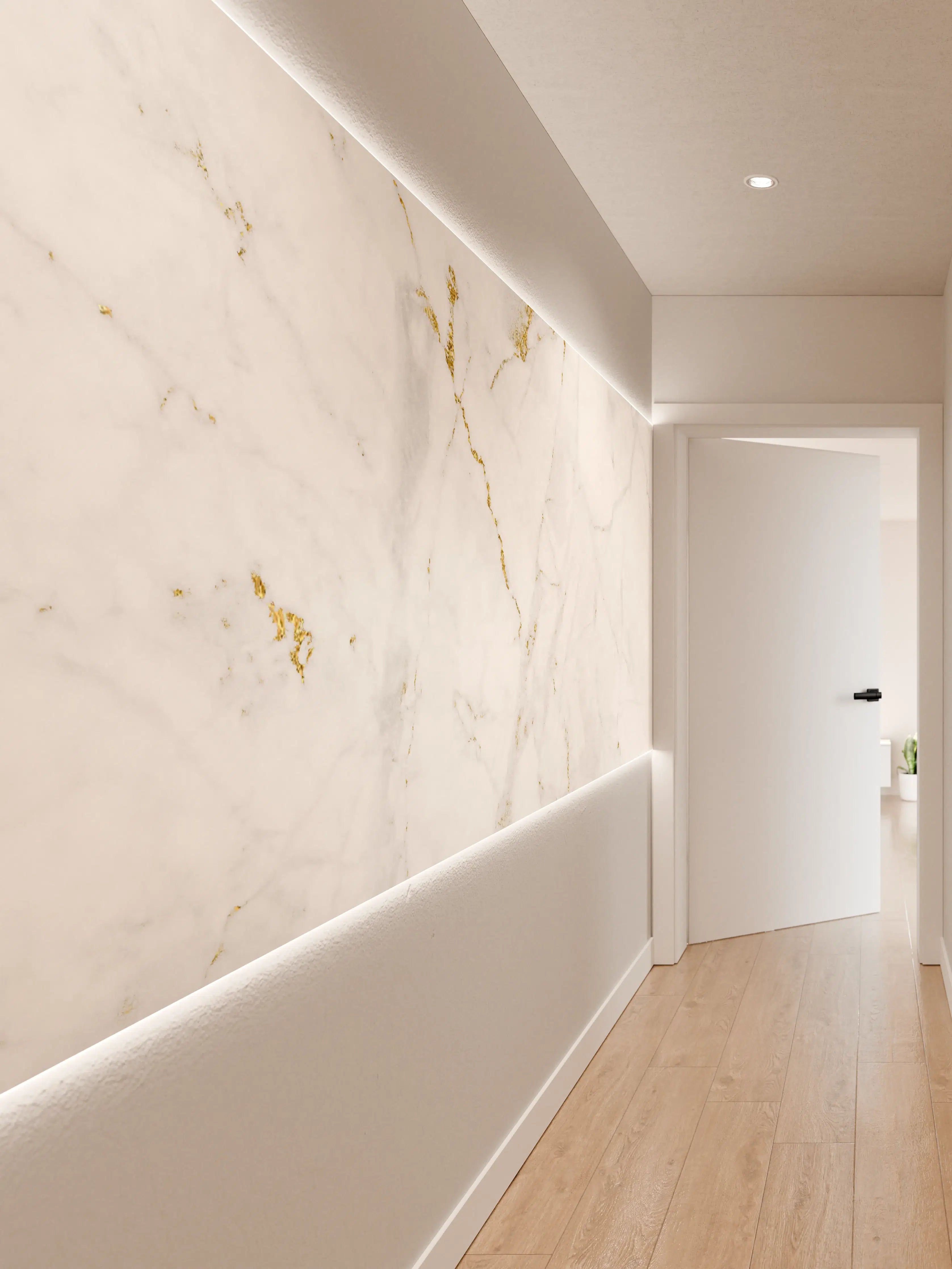 Wandverkleidung Flur - Elegante weiße Marmor-Oberfläche mit Goldfasern