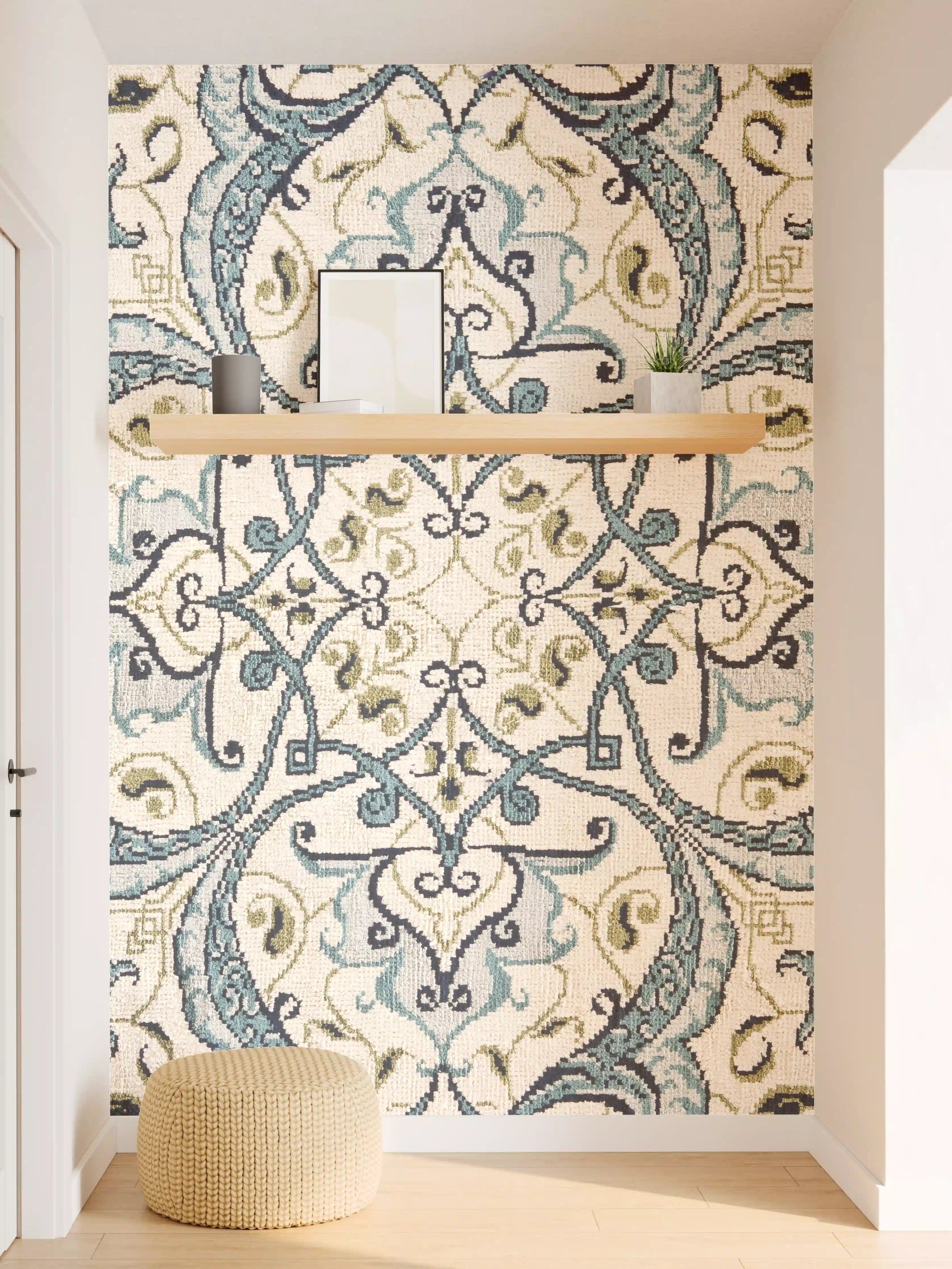 Wandverkleidung Flur - Eleganter Fliesenmuster in Blau und Beige