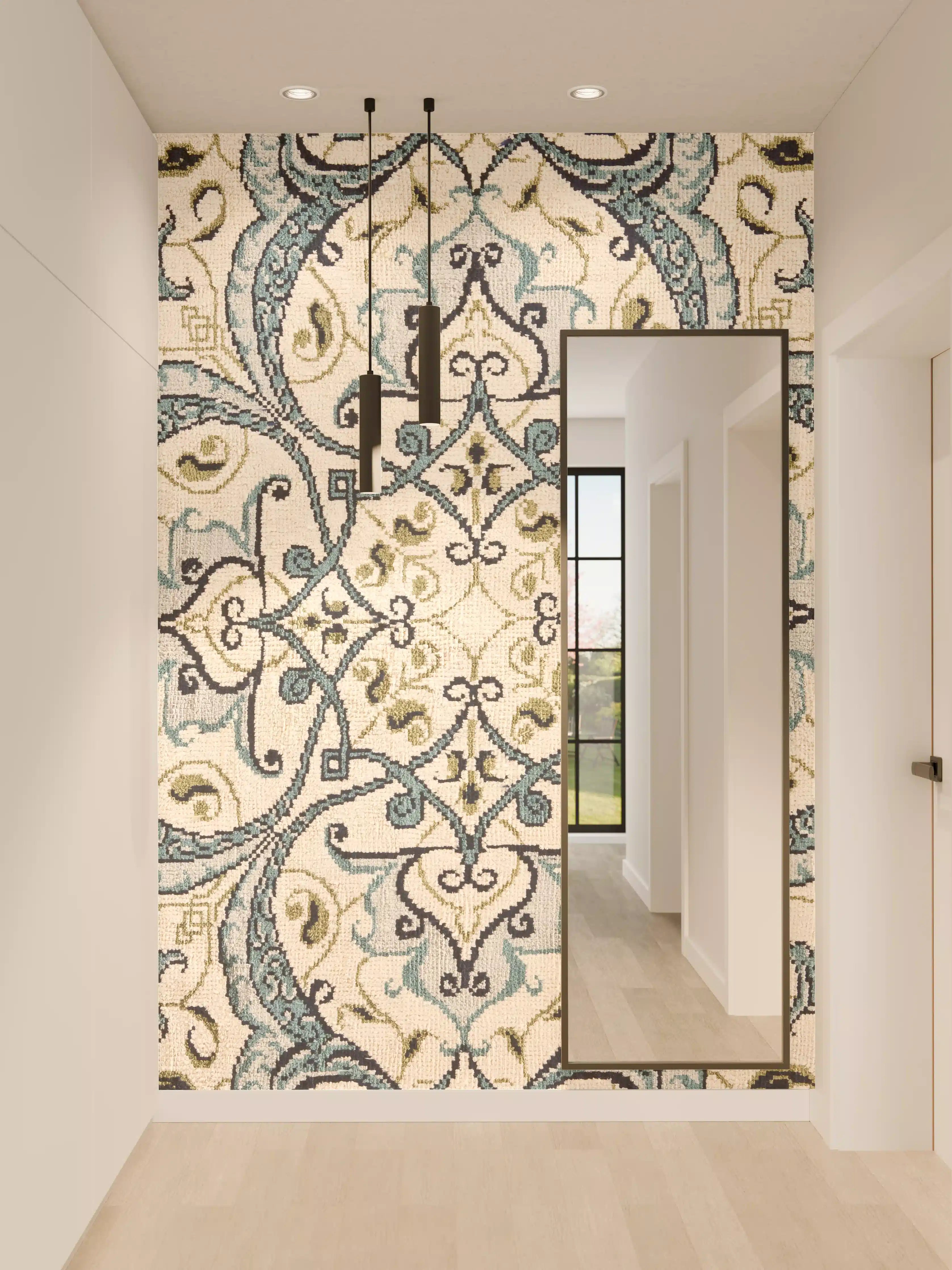 Wandverkleidung Flur - Eleganter Fliesenmuster in Blau und Beige