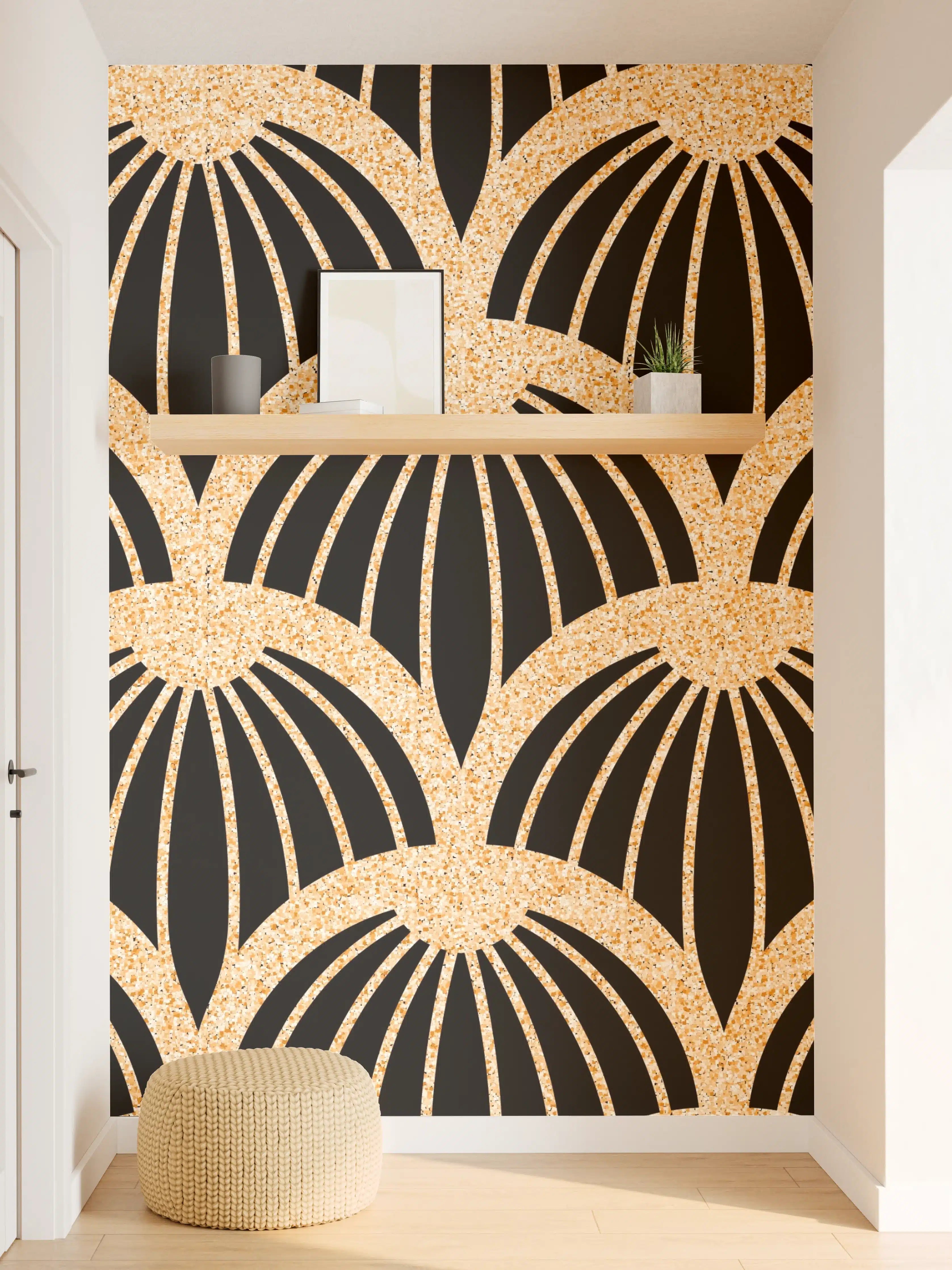 Wandverkleidung Flur - Elegantes Art-Deco-Muster in Gold und Schwarz