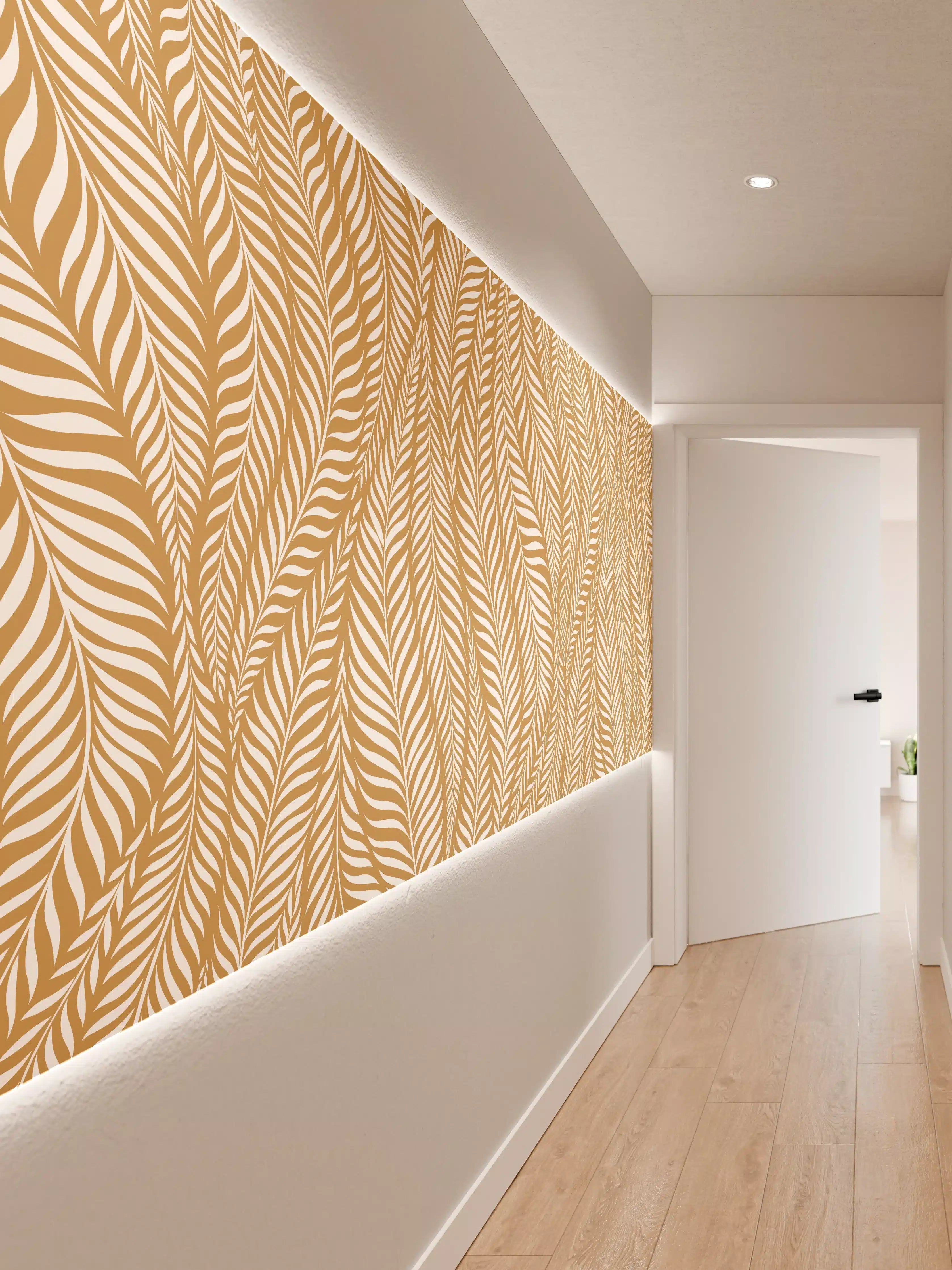 Wandverkleidung Flur - Elegantes Blattmuster in Beige