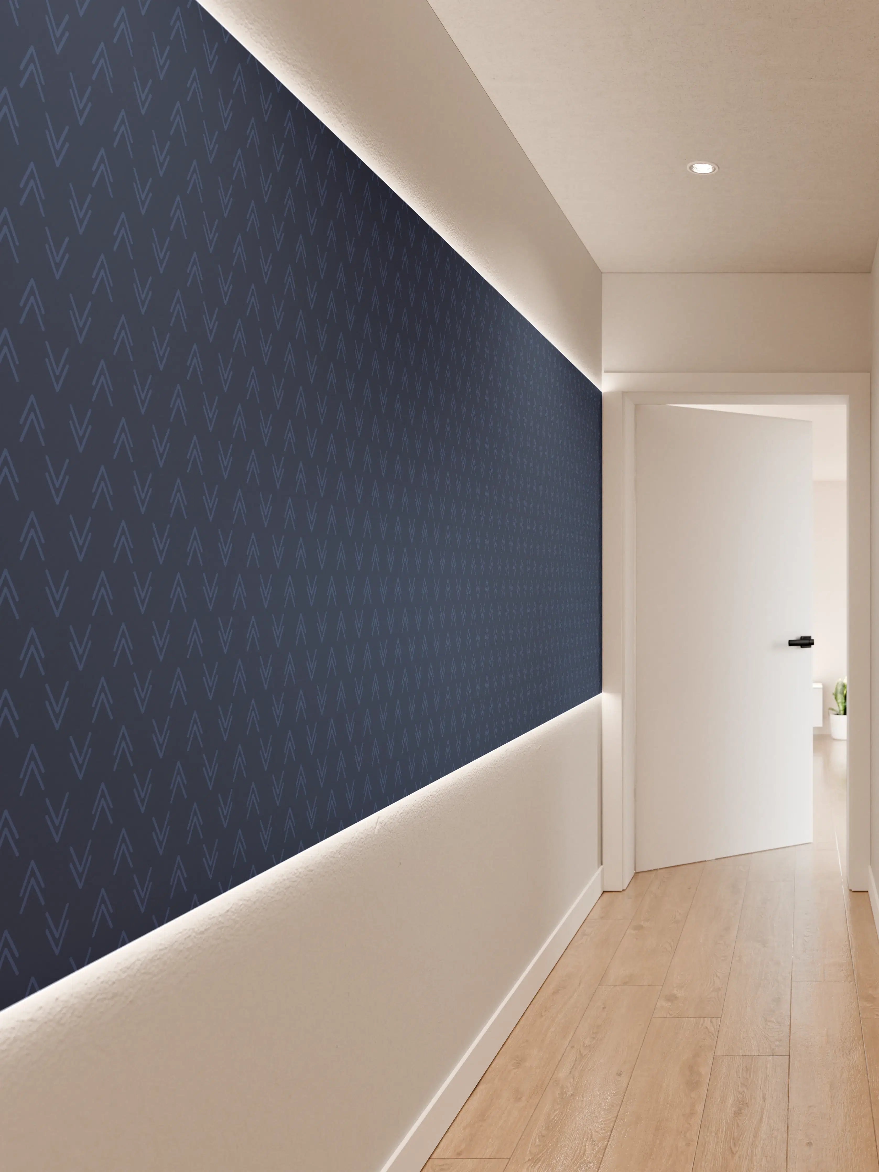 Wandverkleidung Flur - Elegantes Blau mit feinem Muster