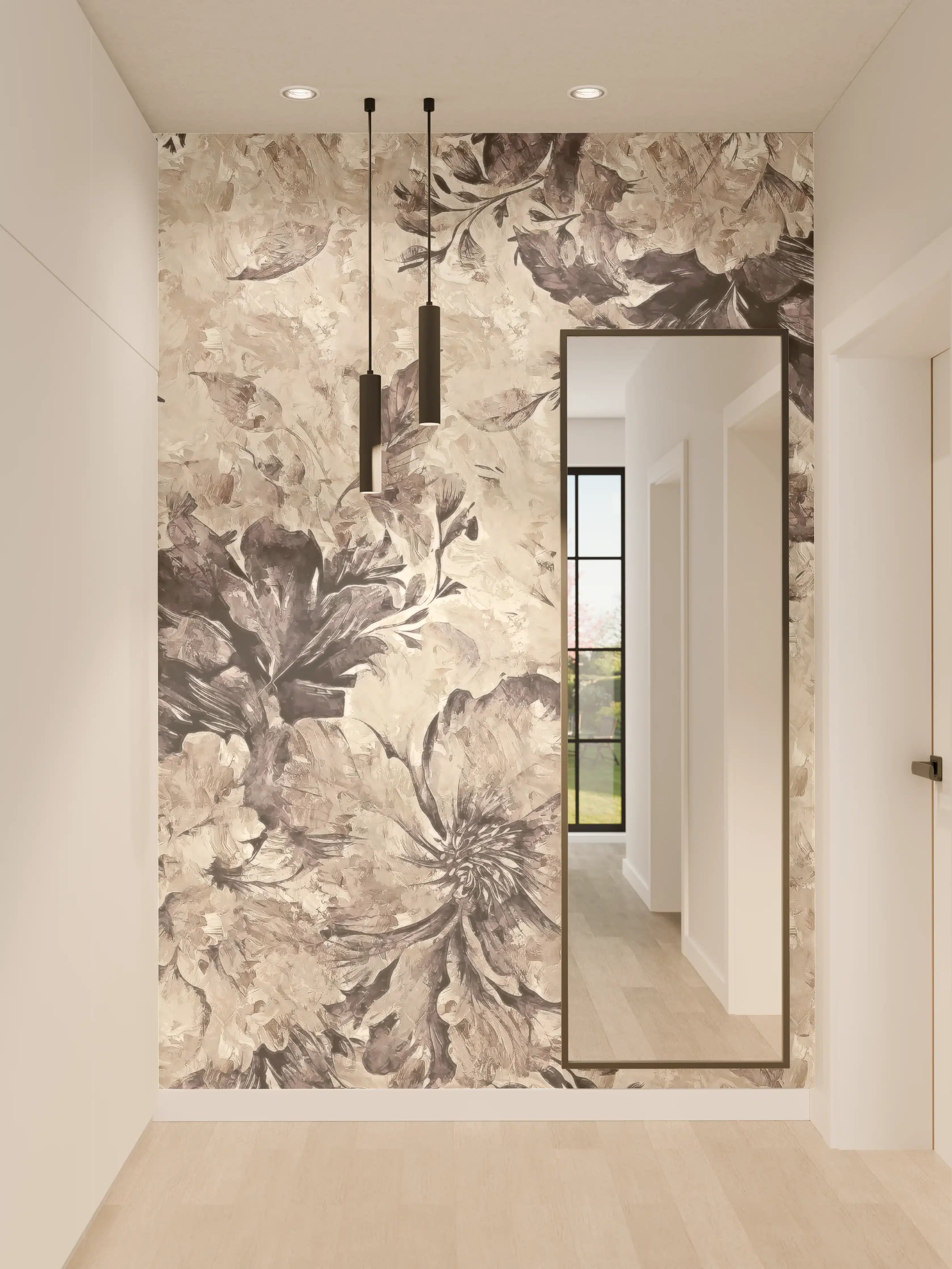 Wandverkleidung Flur - Elegantes Blumenmuster in Neutral-Helld