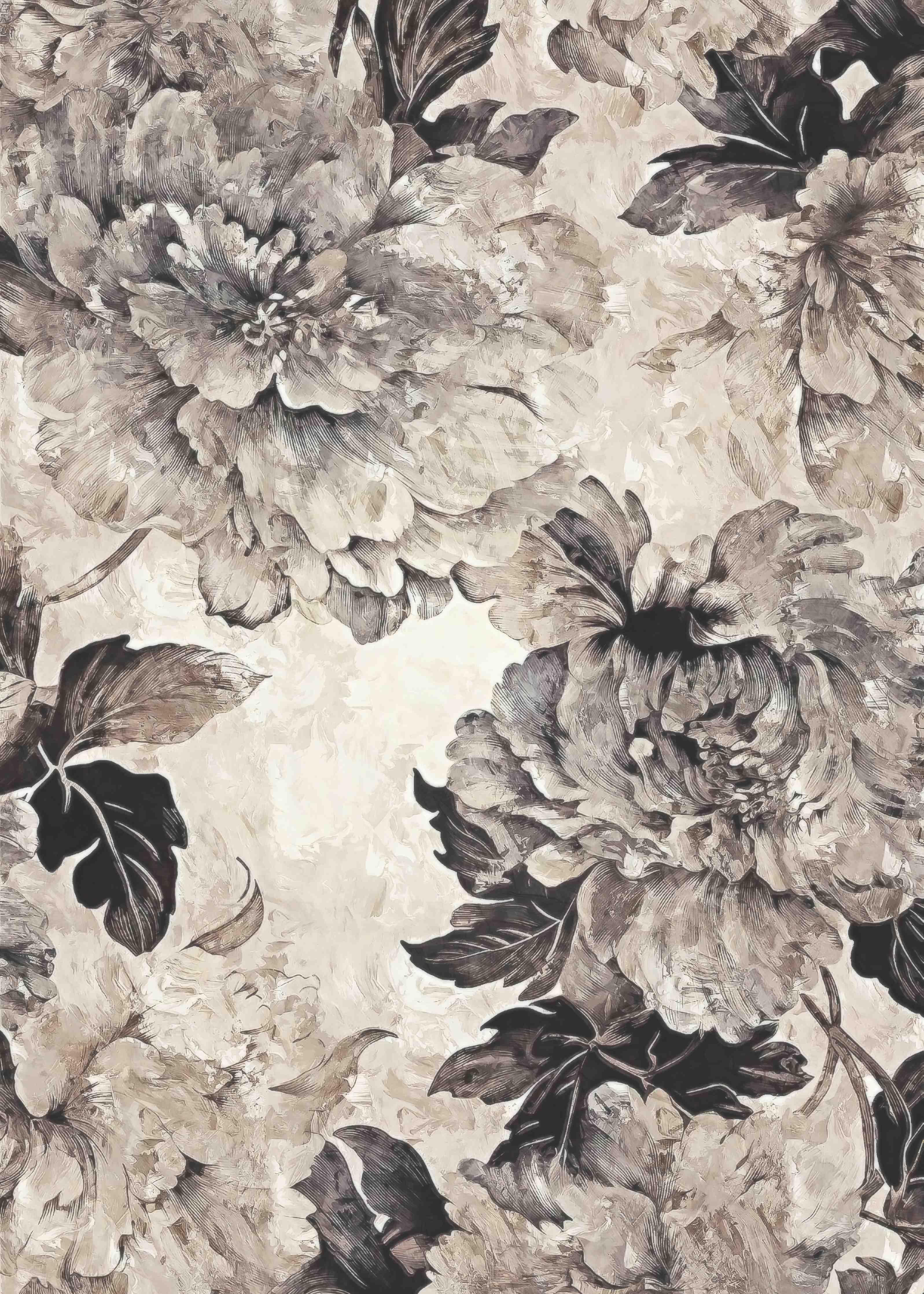 Wandverkleidung Flur-Elegantes Blumenmuster in Sepia-Tönen