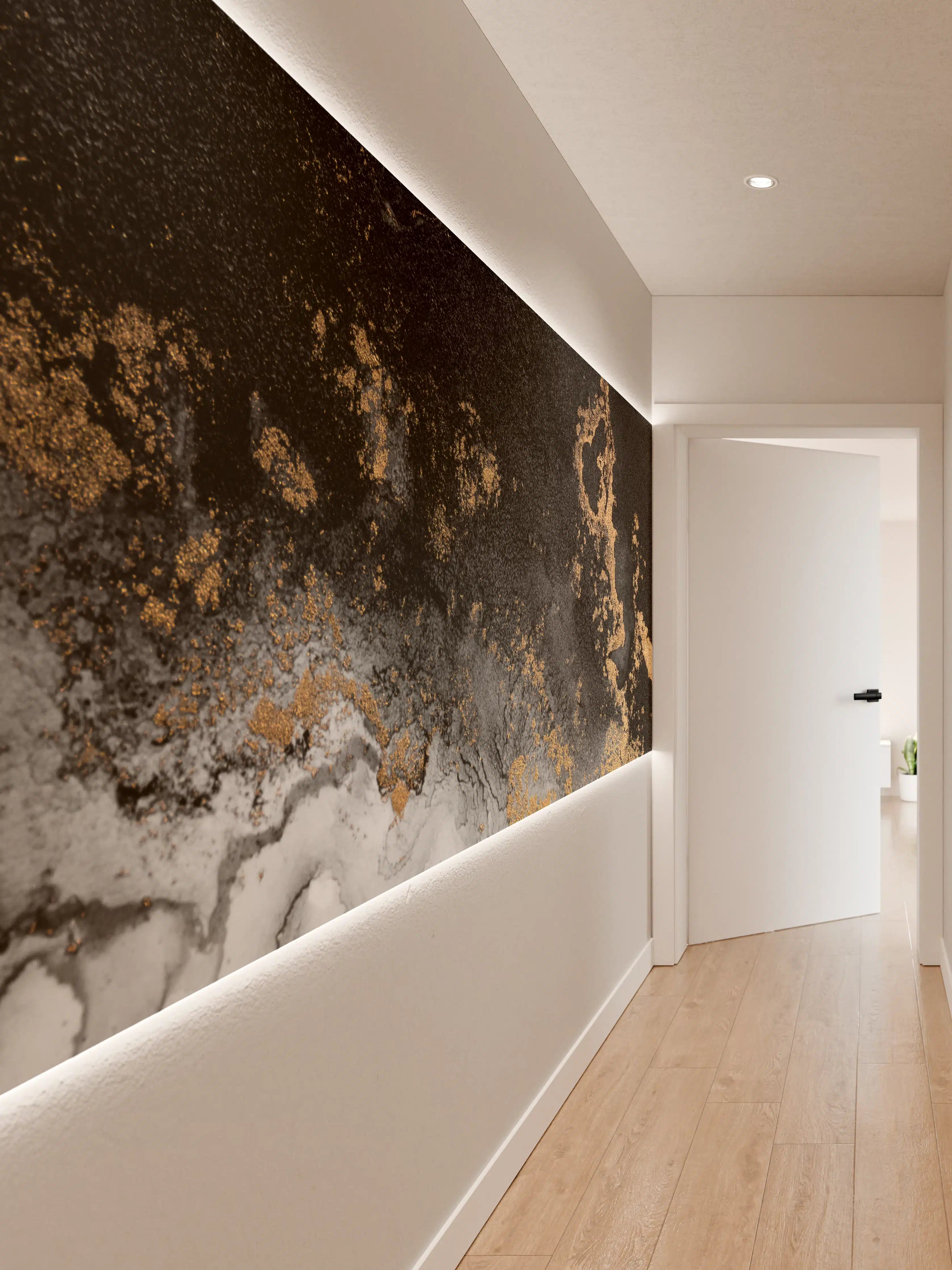 Wandverkleidung Flur - Elegantes Carbon Black Design mit Goldakzenten