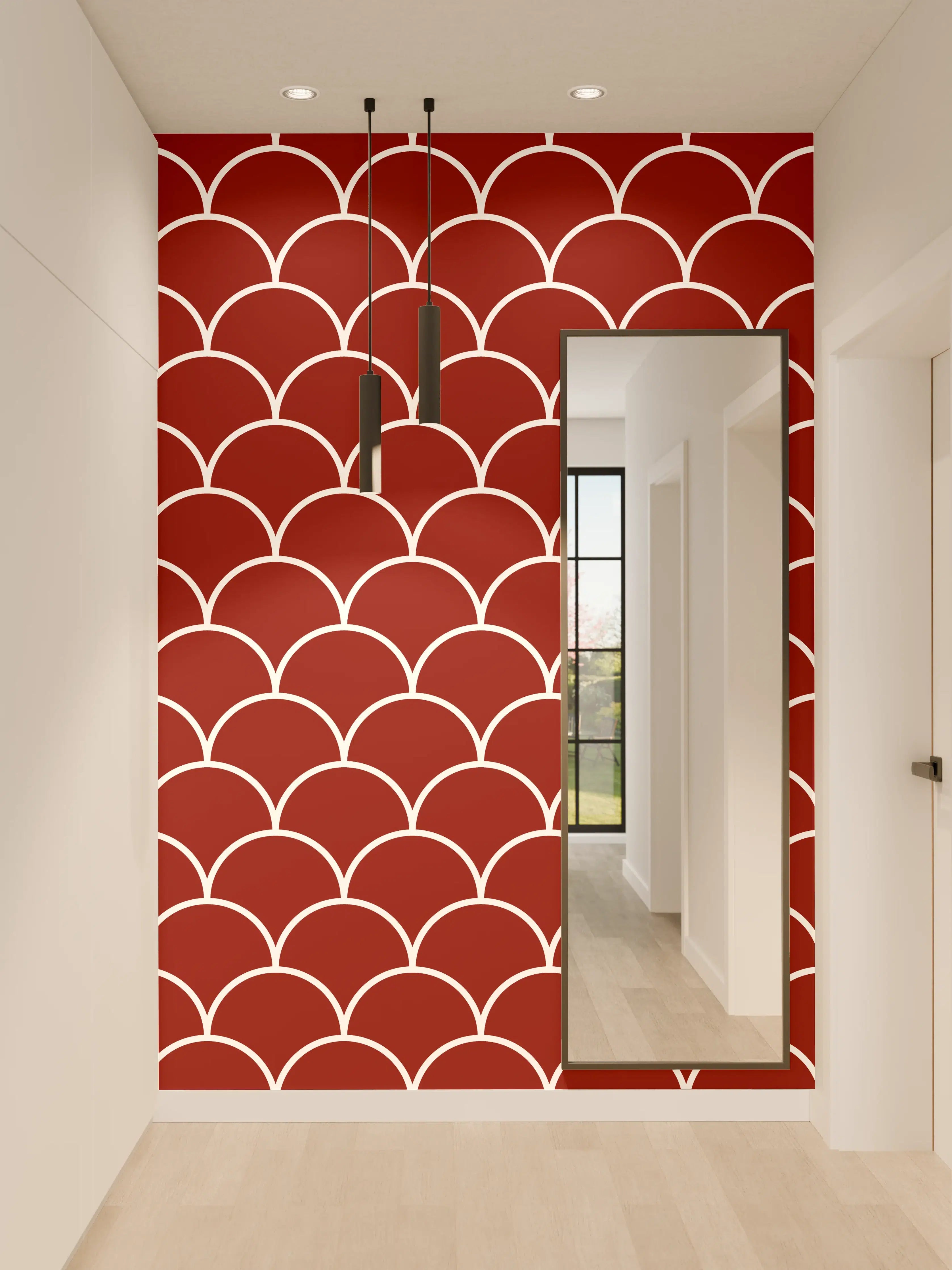 Wandverkleidung Flur - Elegantes Fischschuppen-Muster in Rot