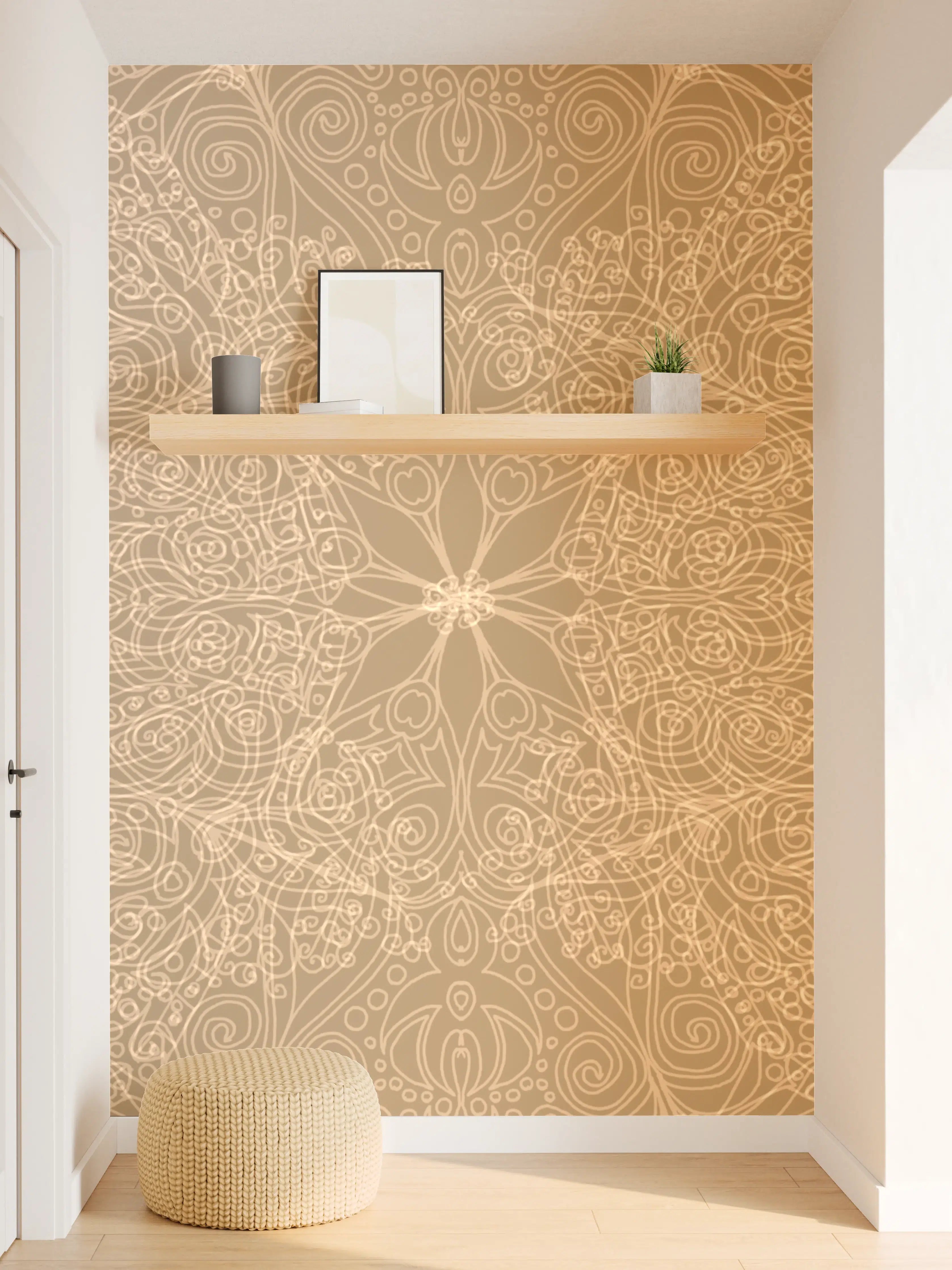 Wandverkleidung Flur - Elegantes Goldmuster im Mandala-Design