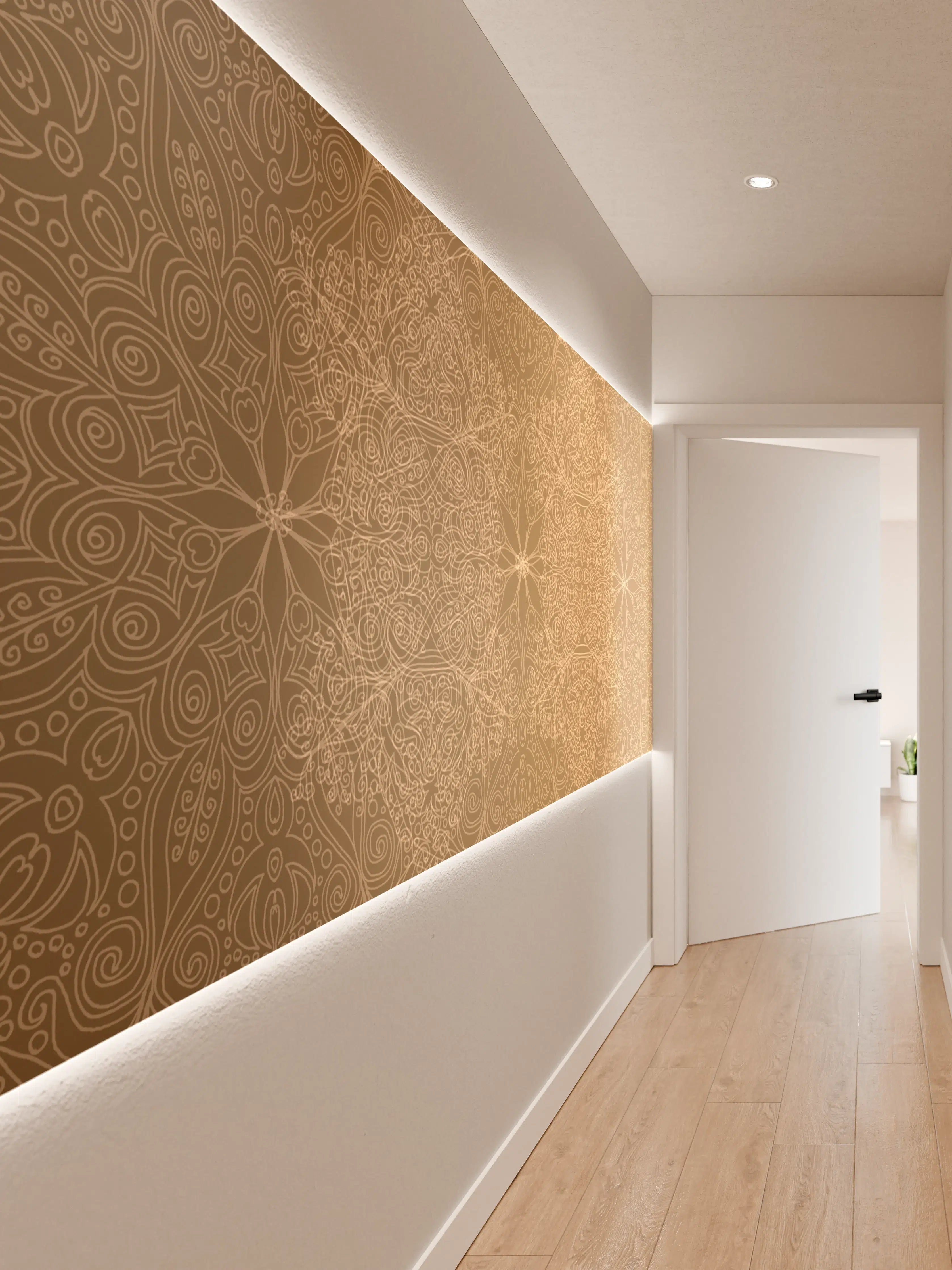 Wandverkleidung Flur - Elegantes Goldmuster im Mandala-Design