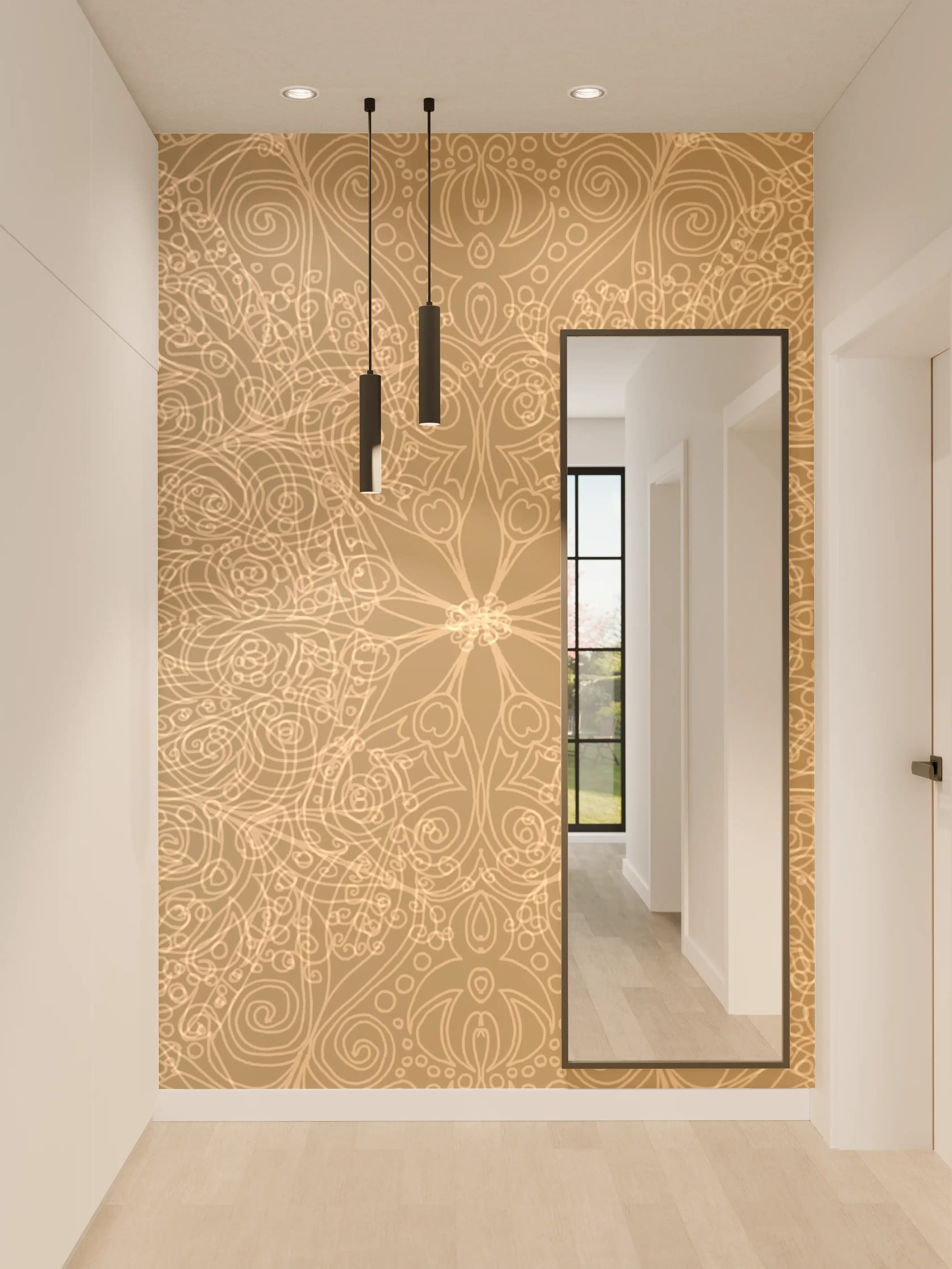 Wandverkleidung Flur - Elegantes Goldmuster im Mandala-Design