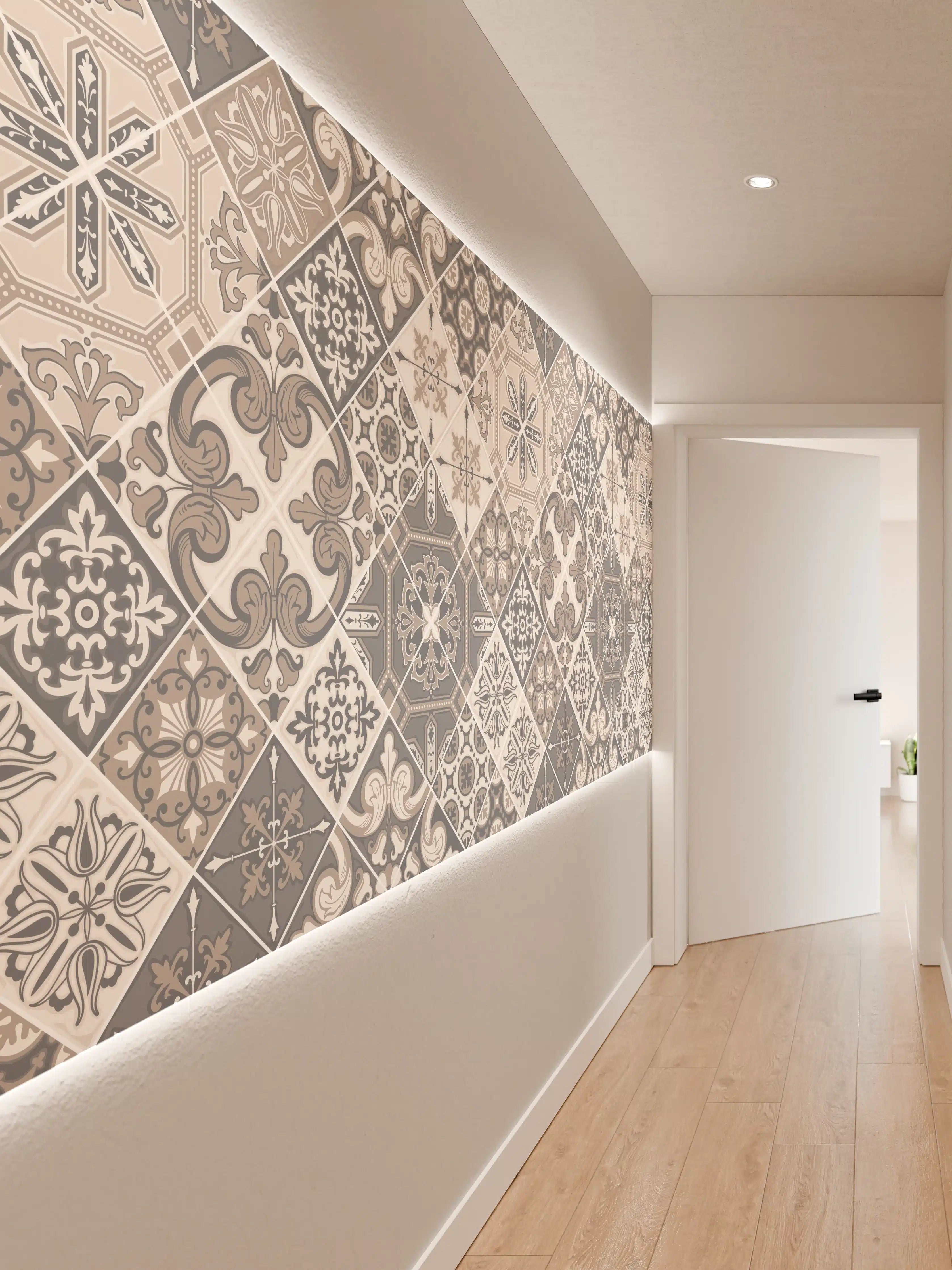 Wandverkleidung Flur - Elegantes Grau-Weiß Mosaikmuster