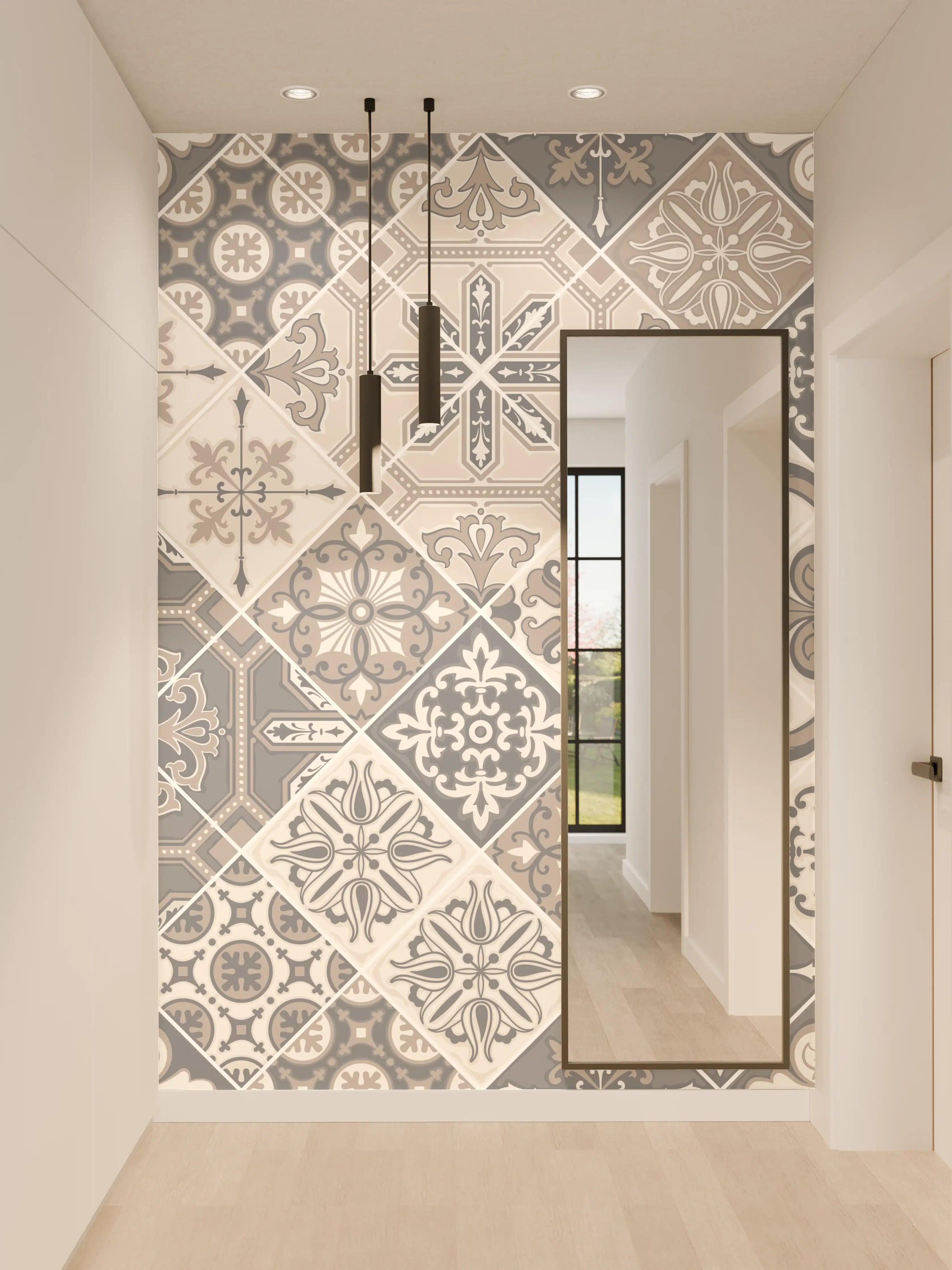 Wandverkleidung Flur - Elegantes Grau-Weiß Mosaikmuster