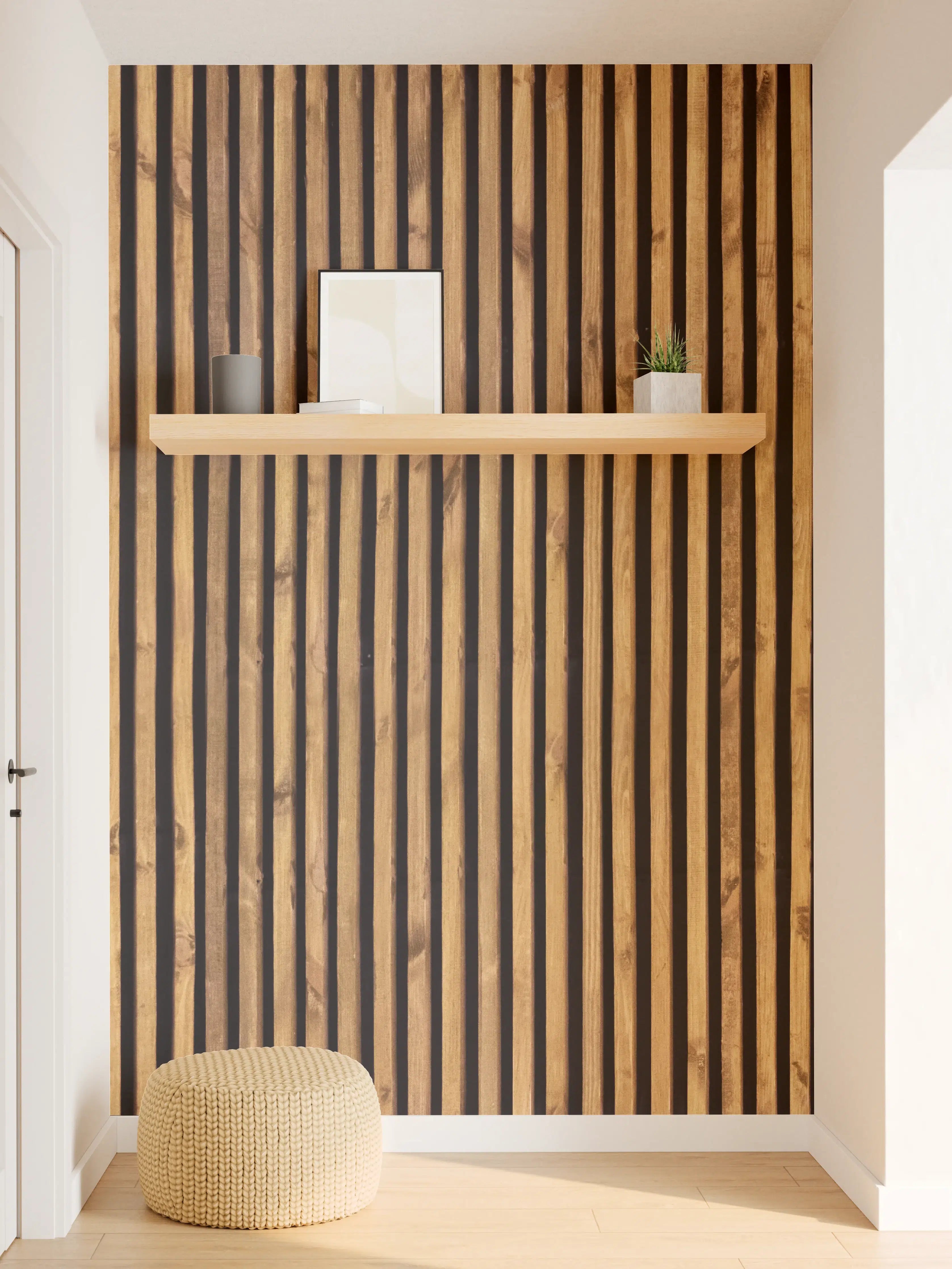 Wandverkleidung Flur - Elegantes Holzdekor mit schwarzen Streifen