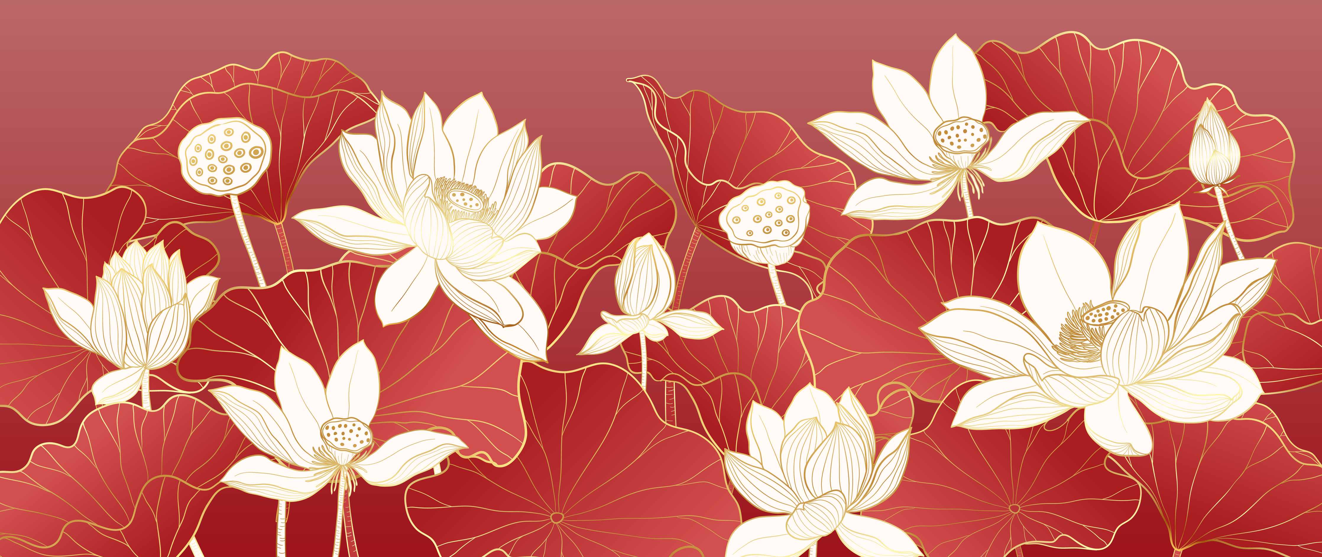 Wandverkleidung Flur-Elegantes Lotus-Design in Rot und Weiß