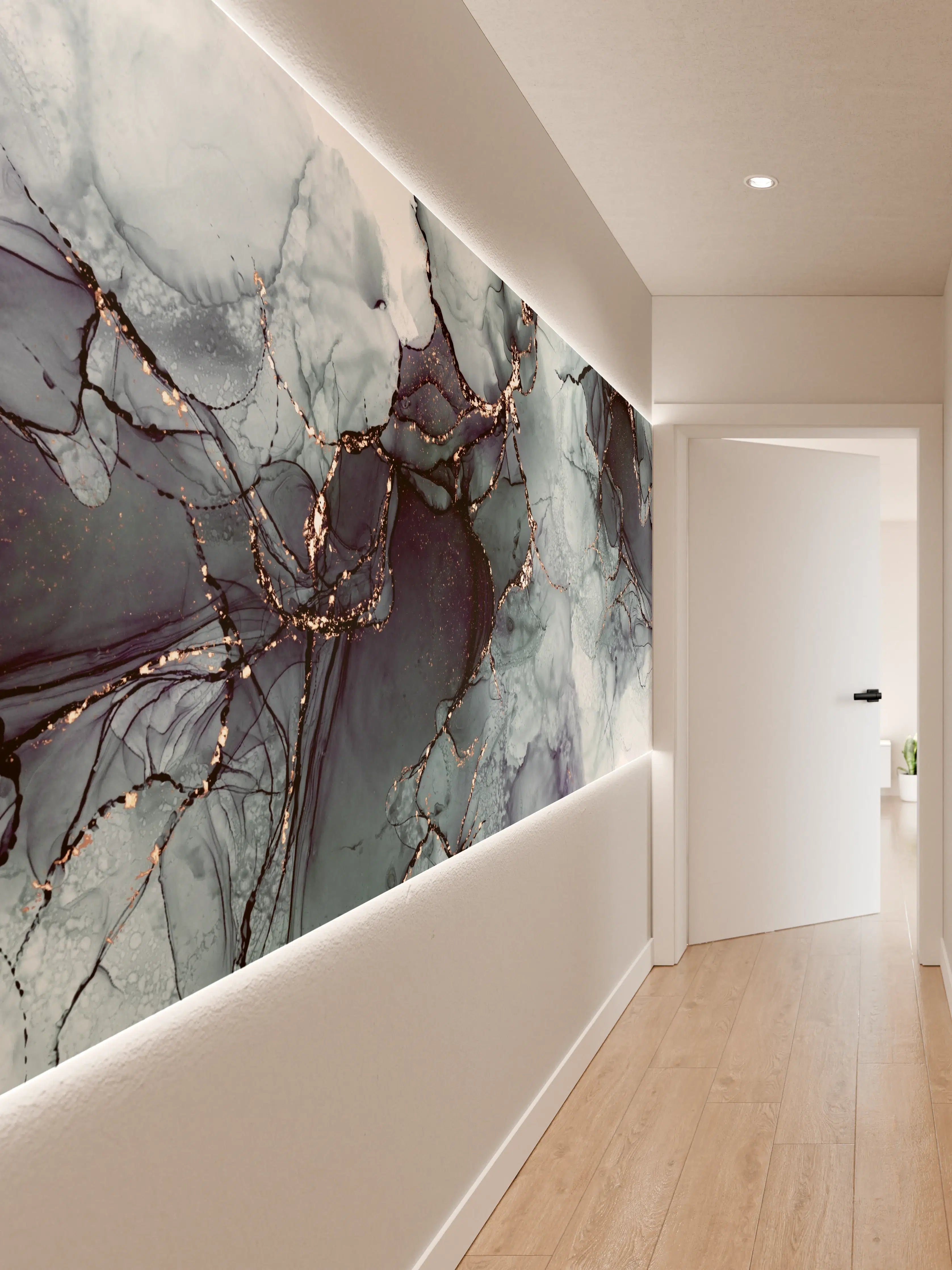 Wandverkleidung Flur - Elegantes Marmor-Design in Blau und Grau