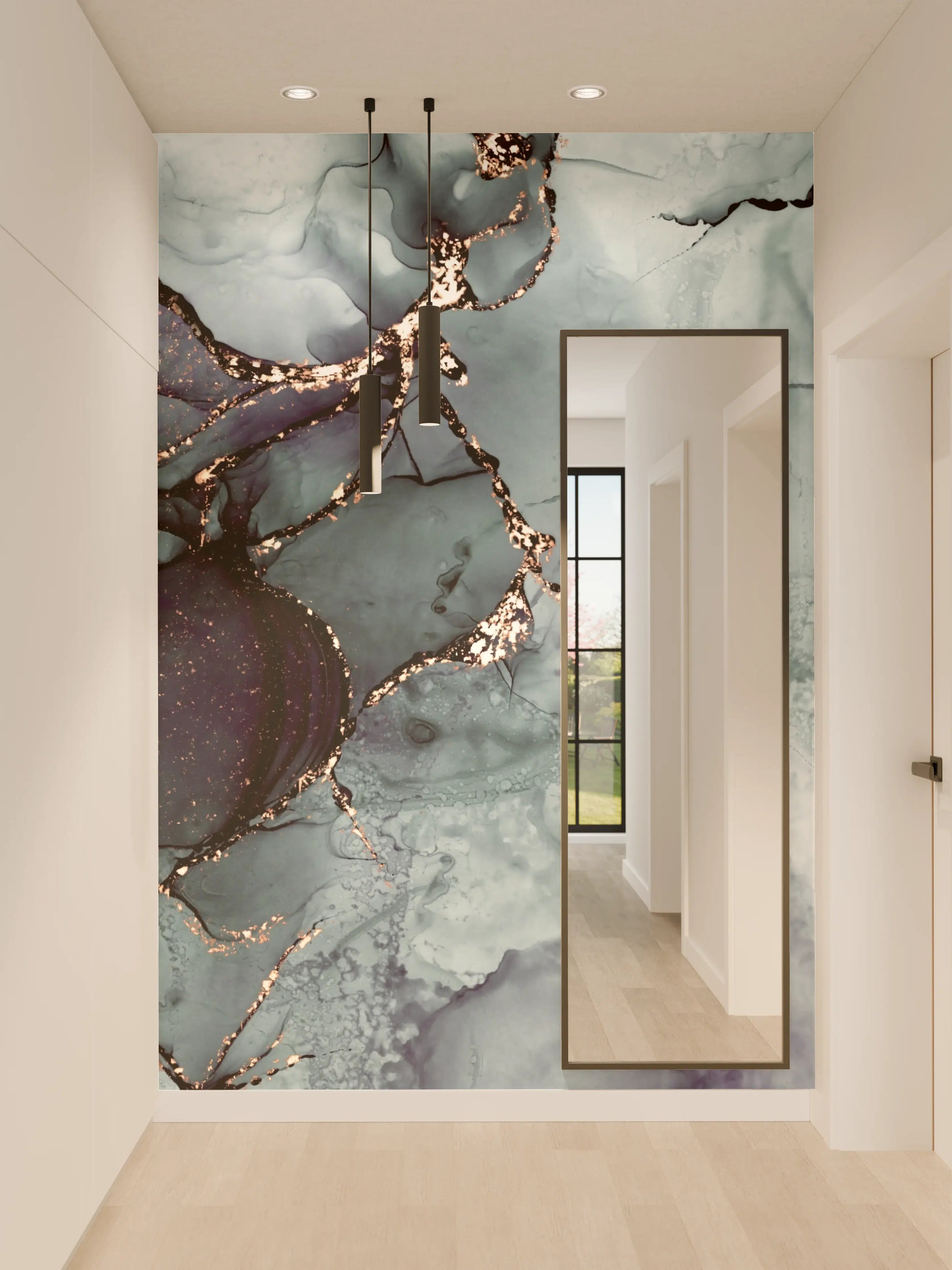 Wandverkleidung Flur - Elegantes Marmor-Design in Blau und Grau