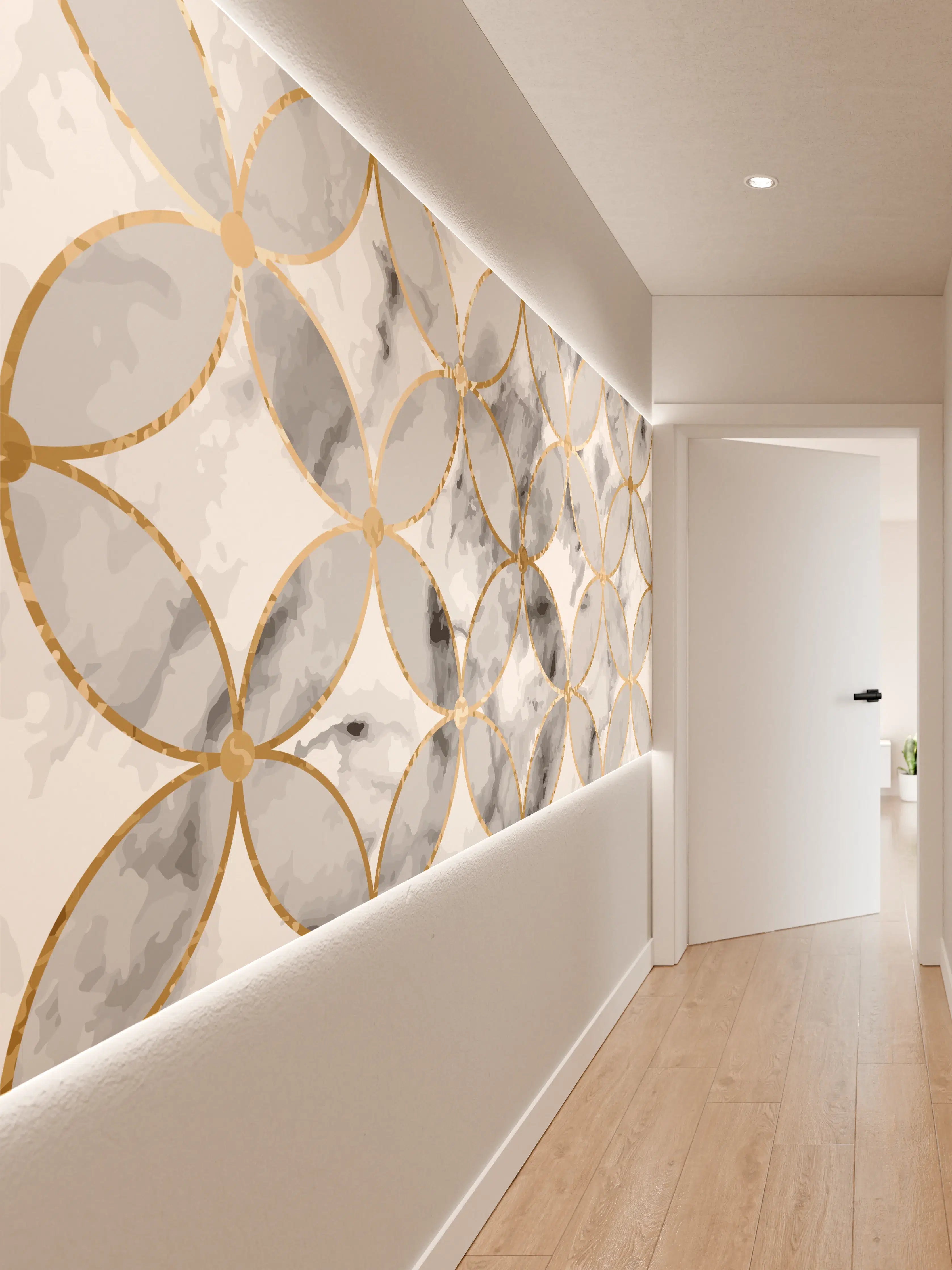 Wandverkleidung Flur - Elegantes Marmor-Design mit Goldmustern