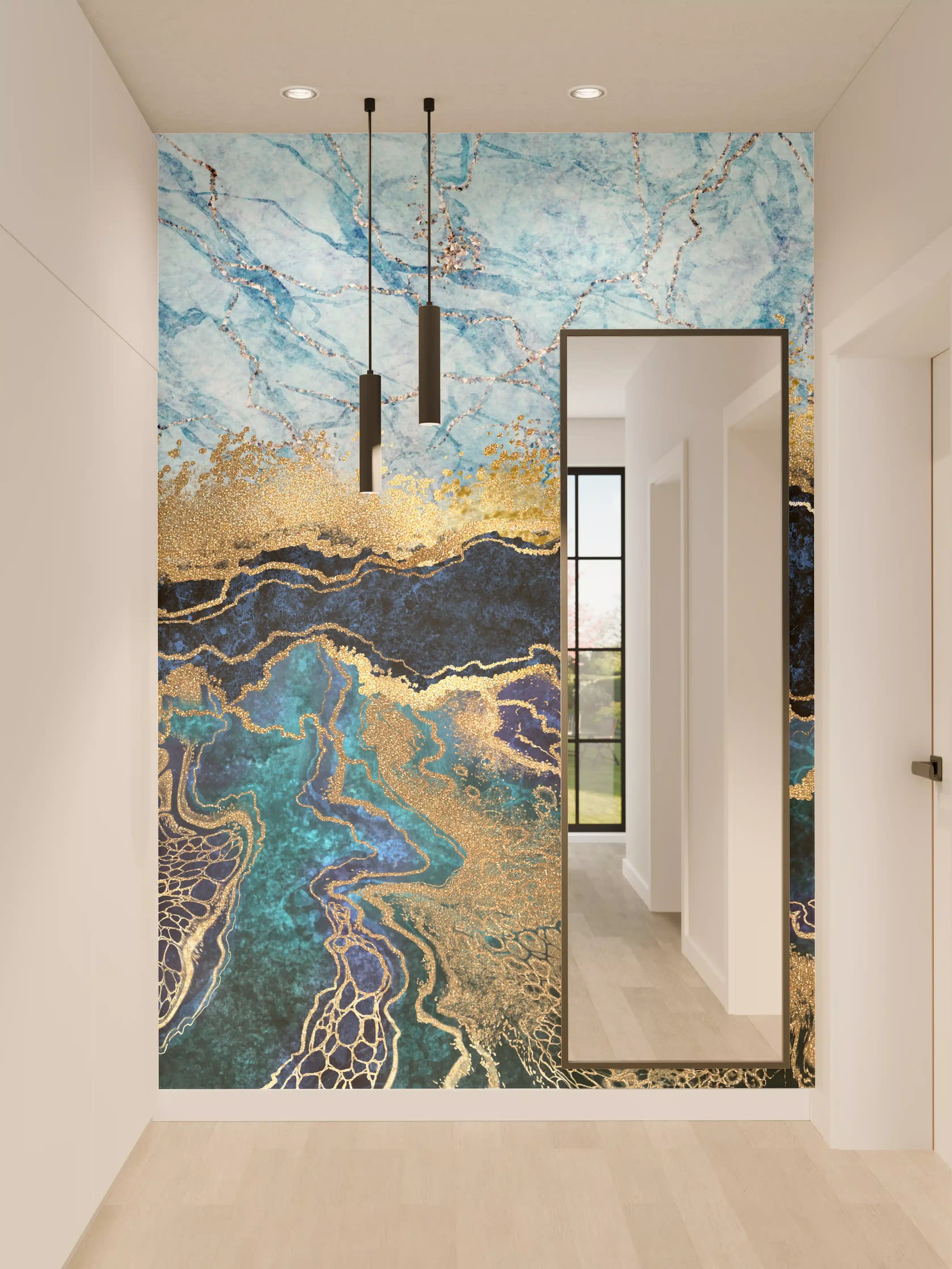 Wandverkleidung Flur - Elegantes Marmor-Design with Gold Accents