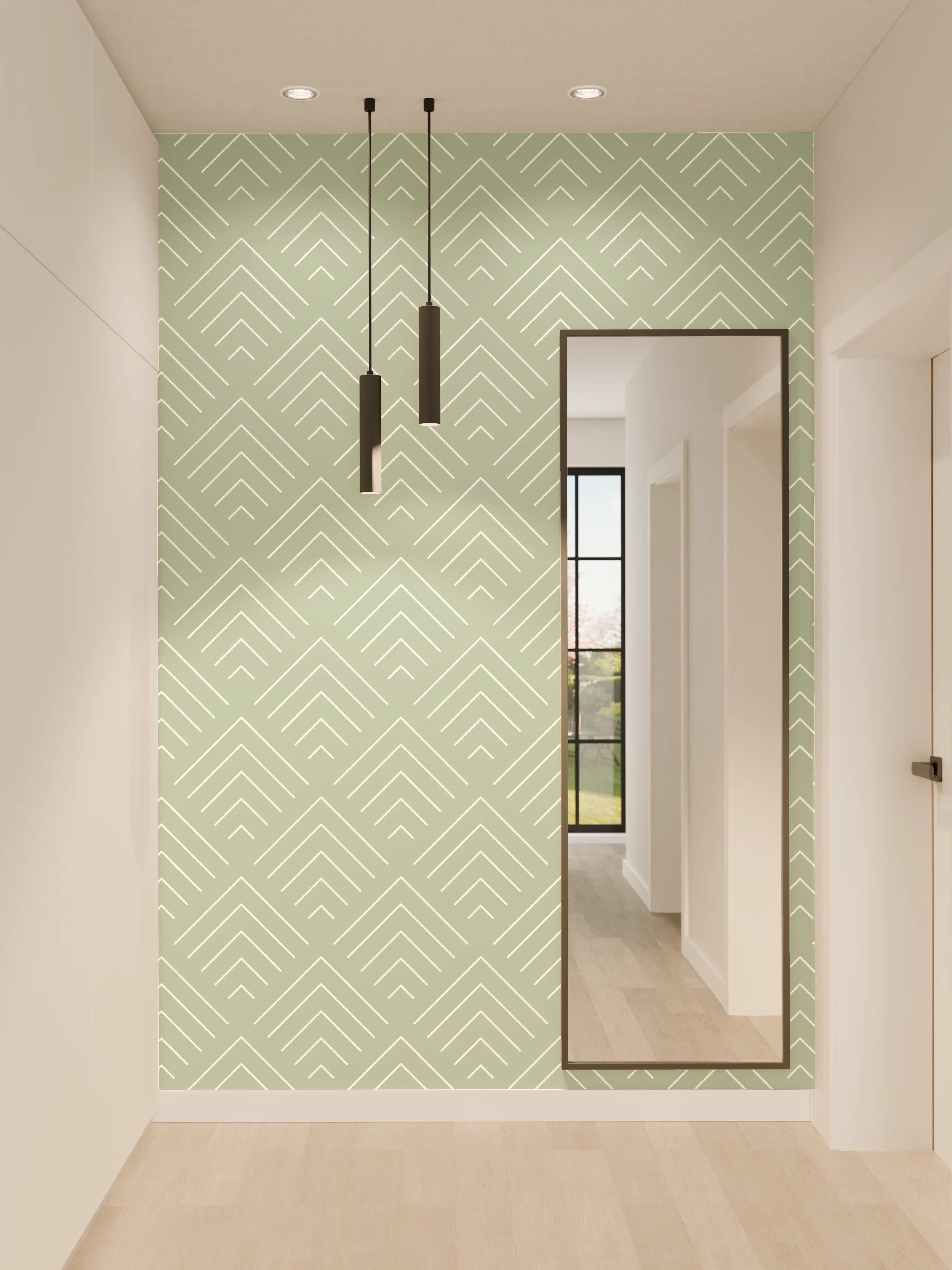 Wandverkleidung Flur - Elegantes Muster in Pastellgrün