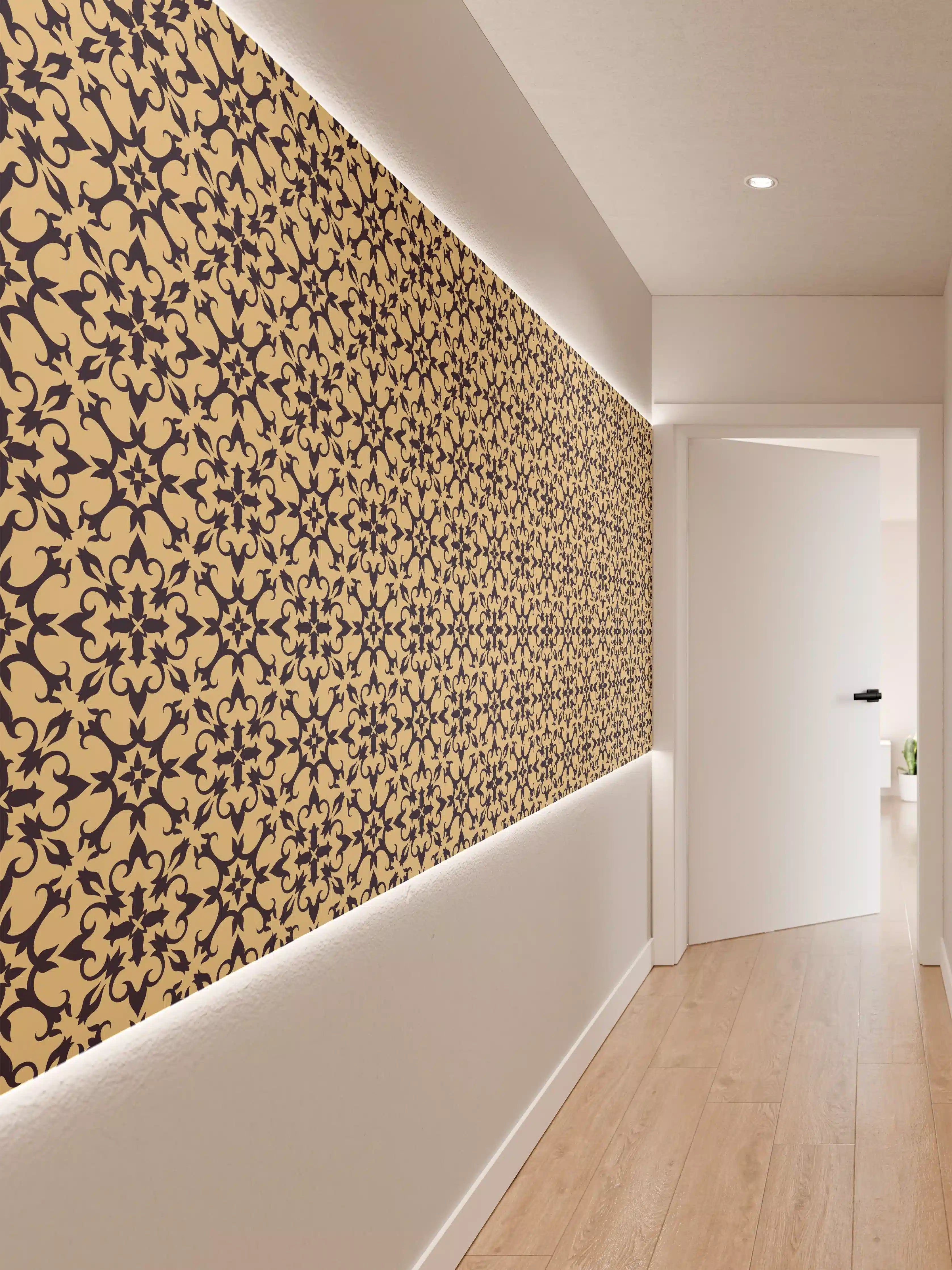 Wandverkleidung Flur - Elegantes Muster in Schwarz-Gold