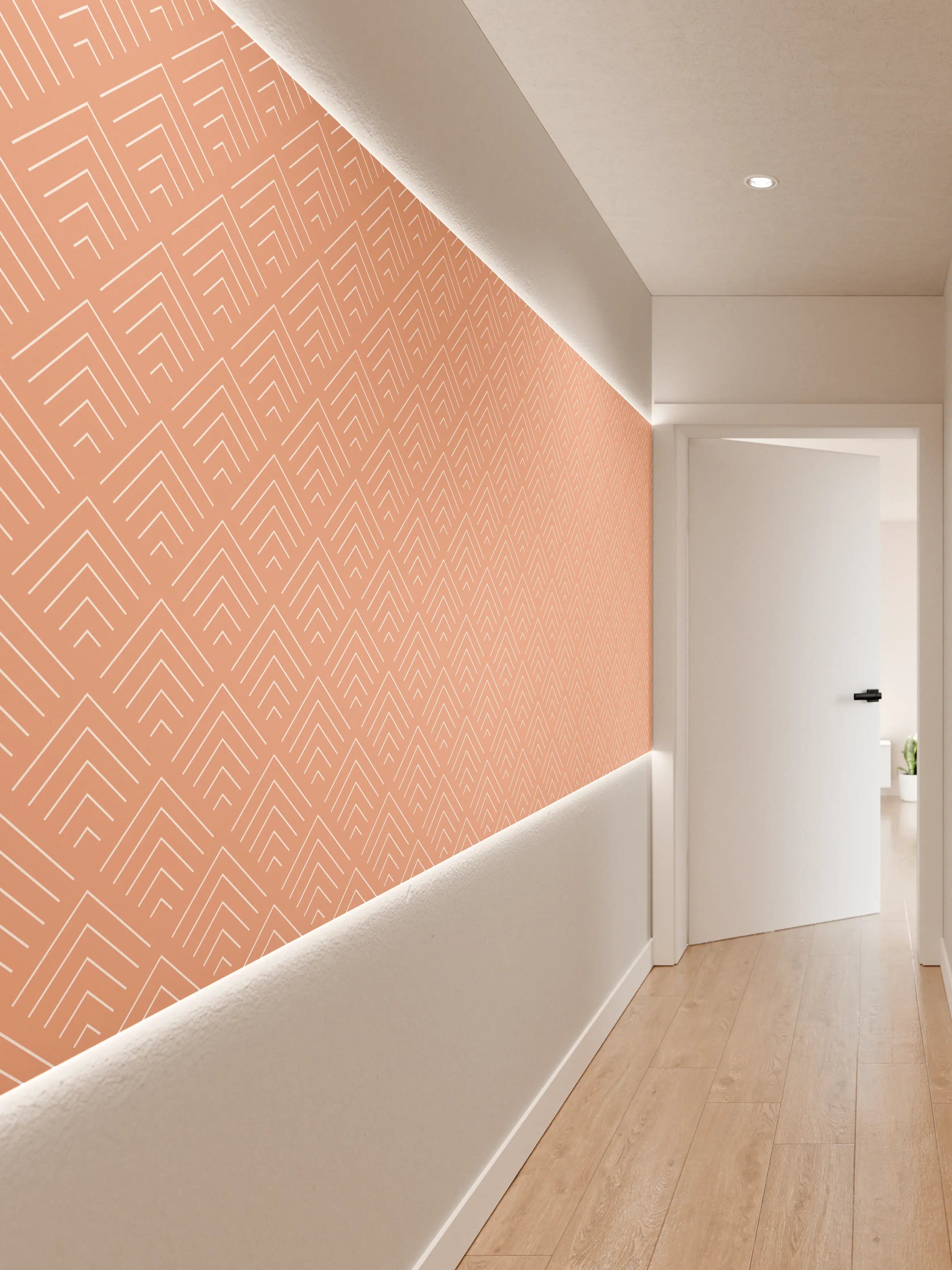 Wandverkleidung Flur - Elegantes Muster in sanften Peach-Tönen