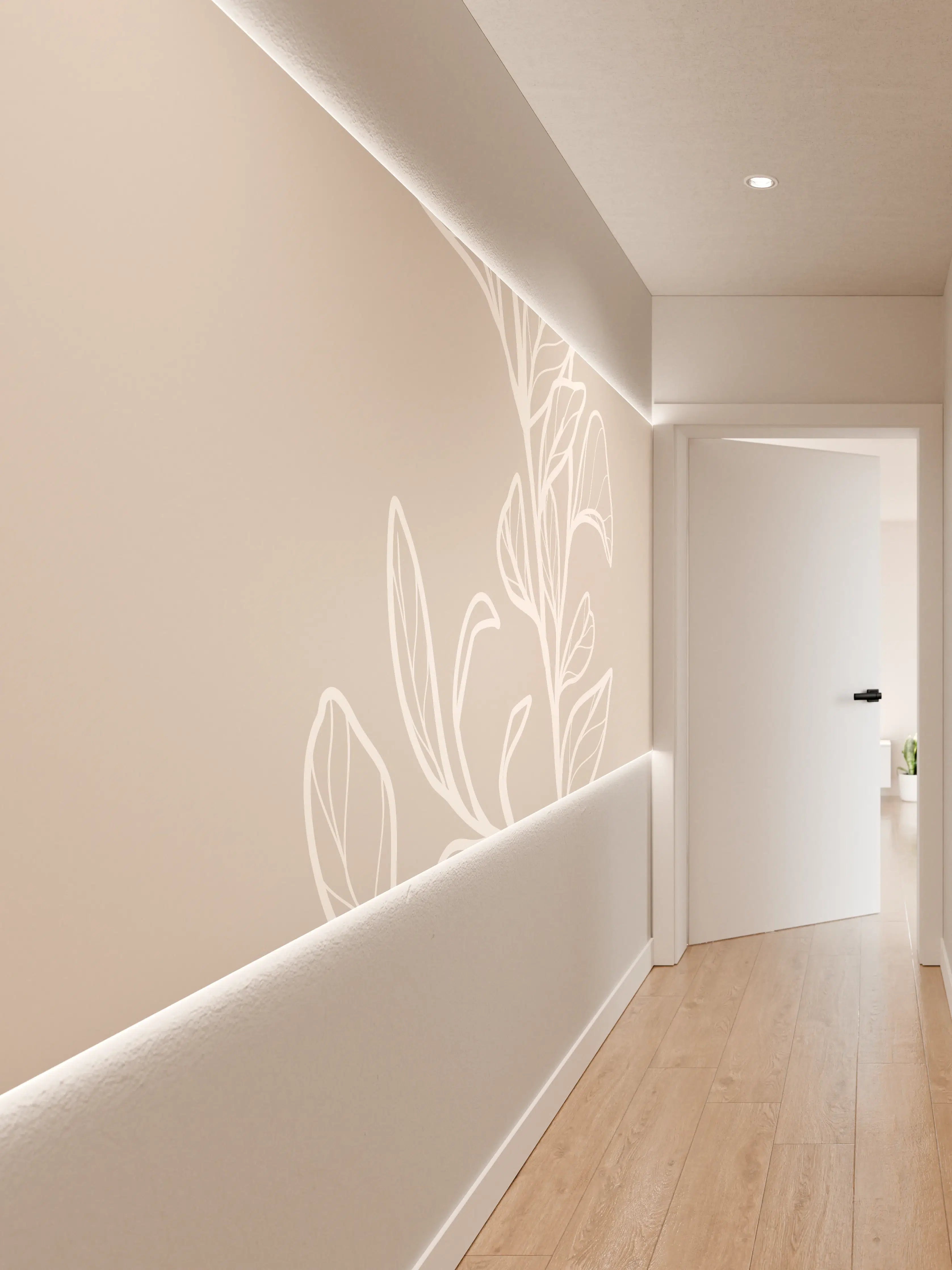 Wandverkleidung Flur - Elegantes Pflanzenmotiv mit neutralem Hintergrund