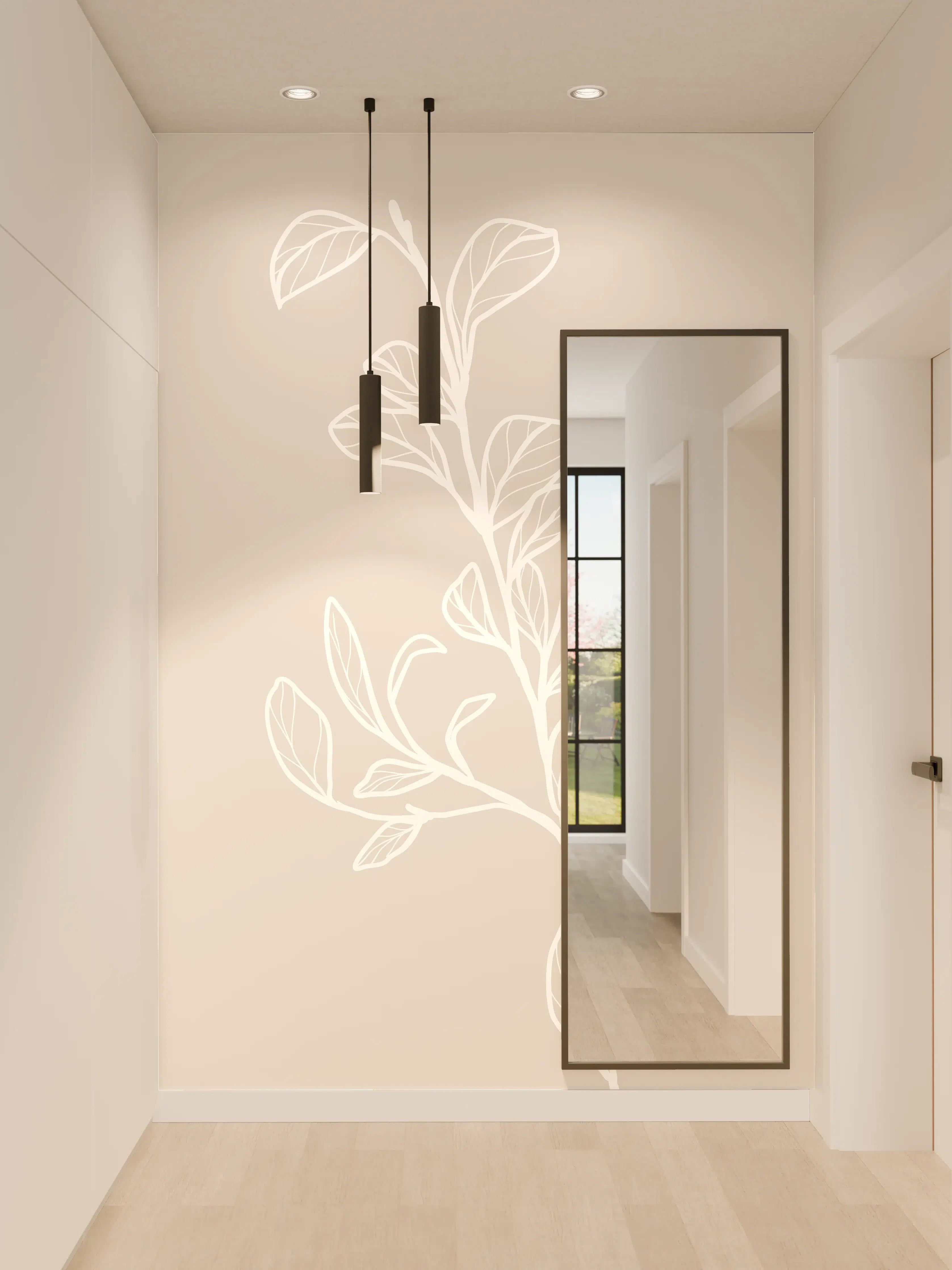 Wandverkleidung Flur - Elegantes Pflanzenmotiv mit neutralem Hintergrund