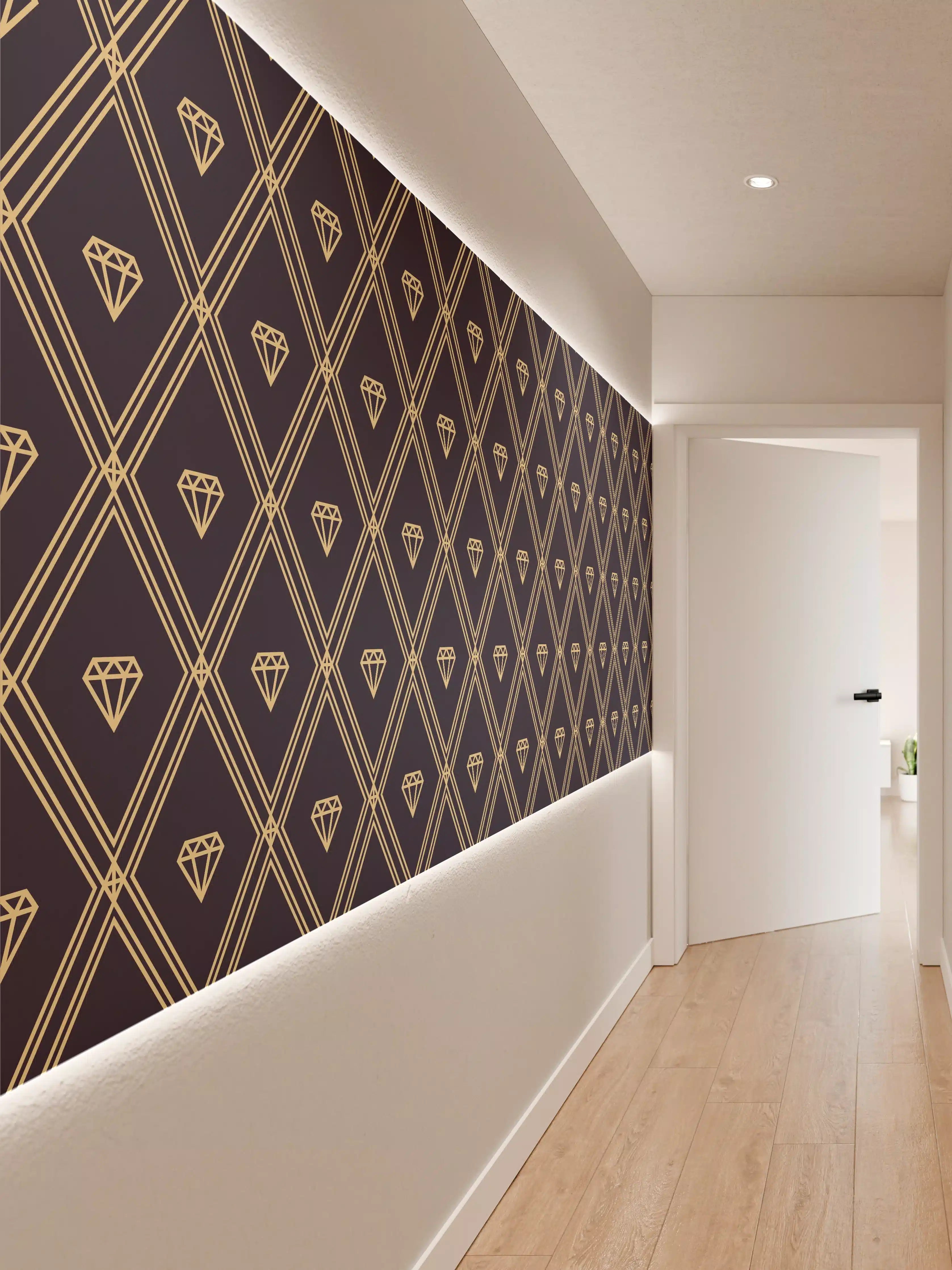 Wandverkleidung Flur - Elegantes Schmuckmuster vor dunklem Hintergrund
