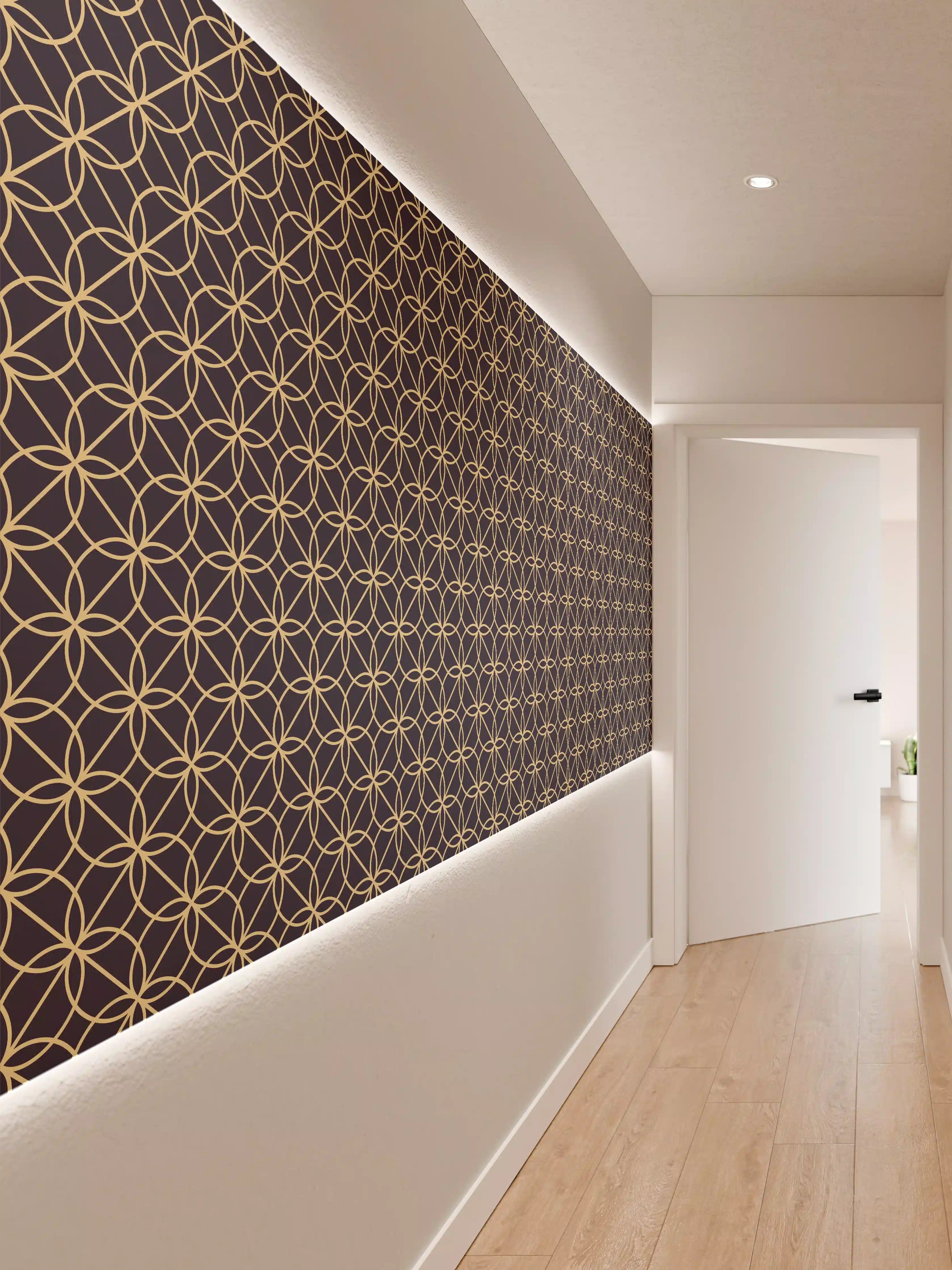 Wandverkleidung Flur - Elegantes Wabenmuster in Dunkelblau und Gold