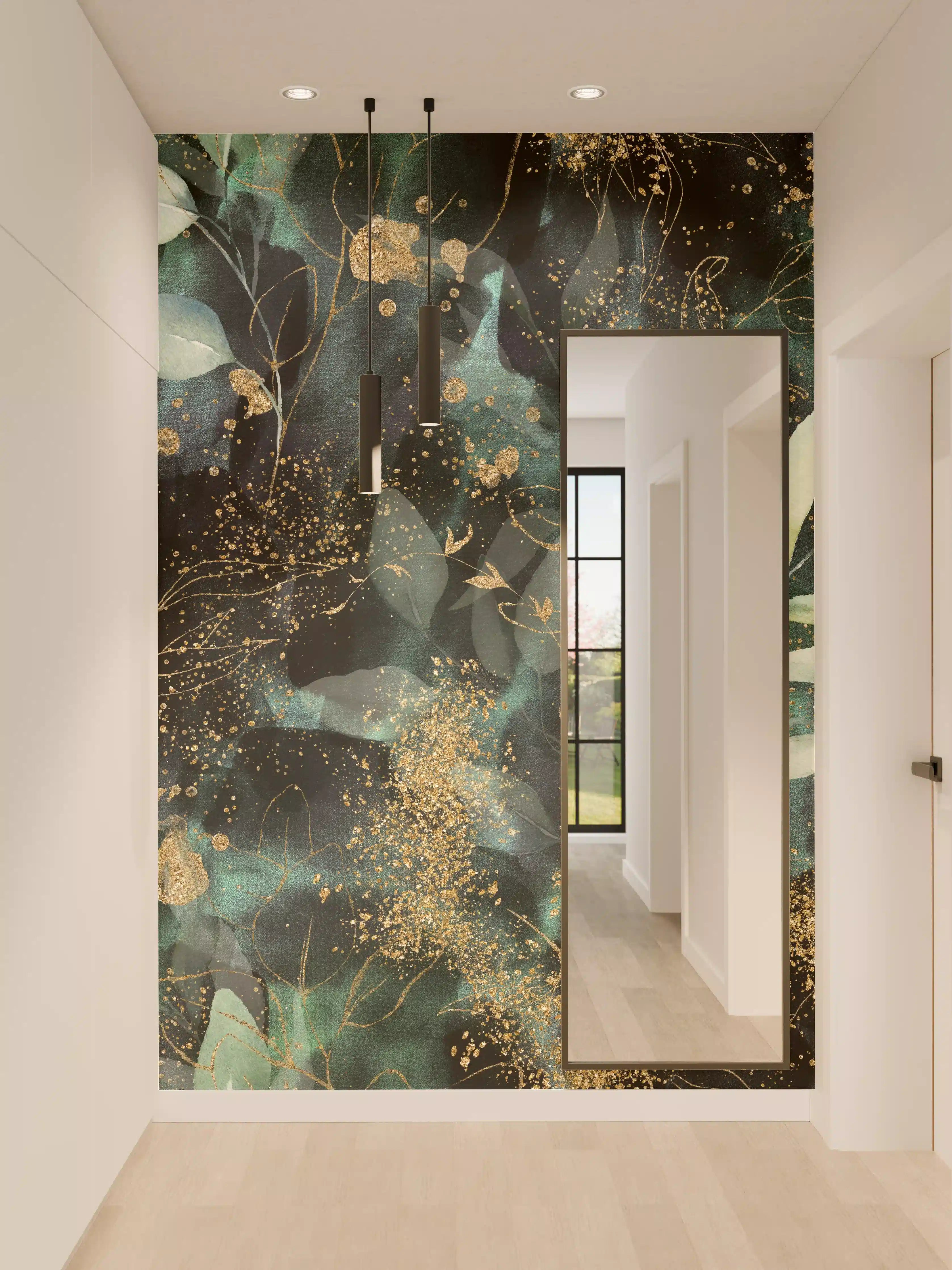 Wandverkleidung Flur - Elegantes Wasserfarbdesign mit Goldakzenten