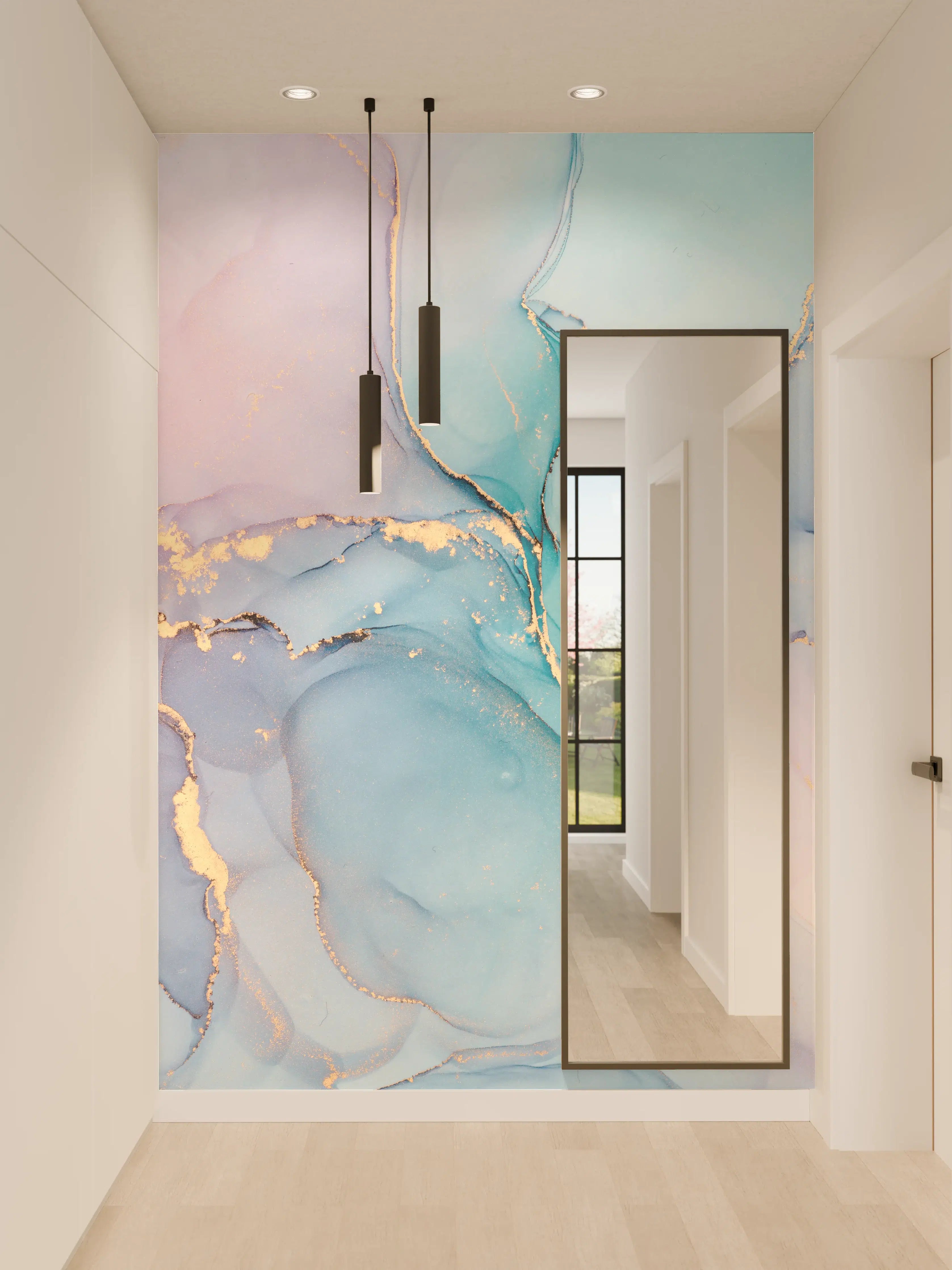 Wandverkleidung Flur - Elegantes Wasserfarben-Marble-Design