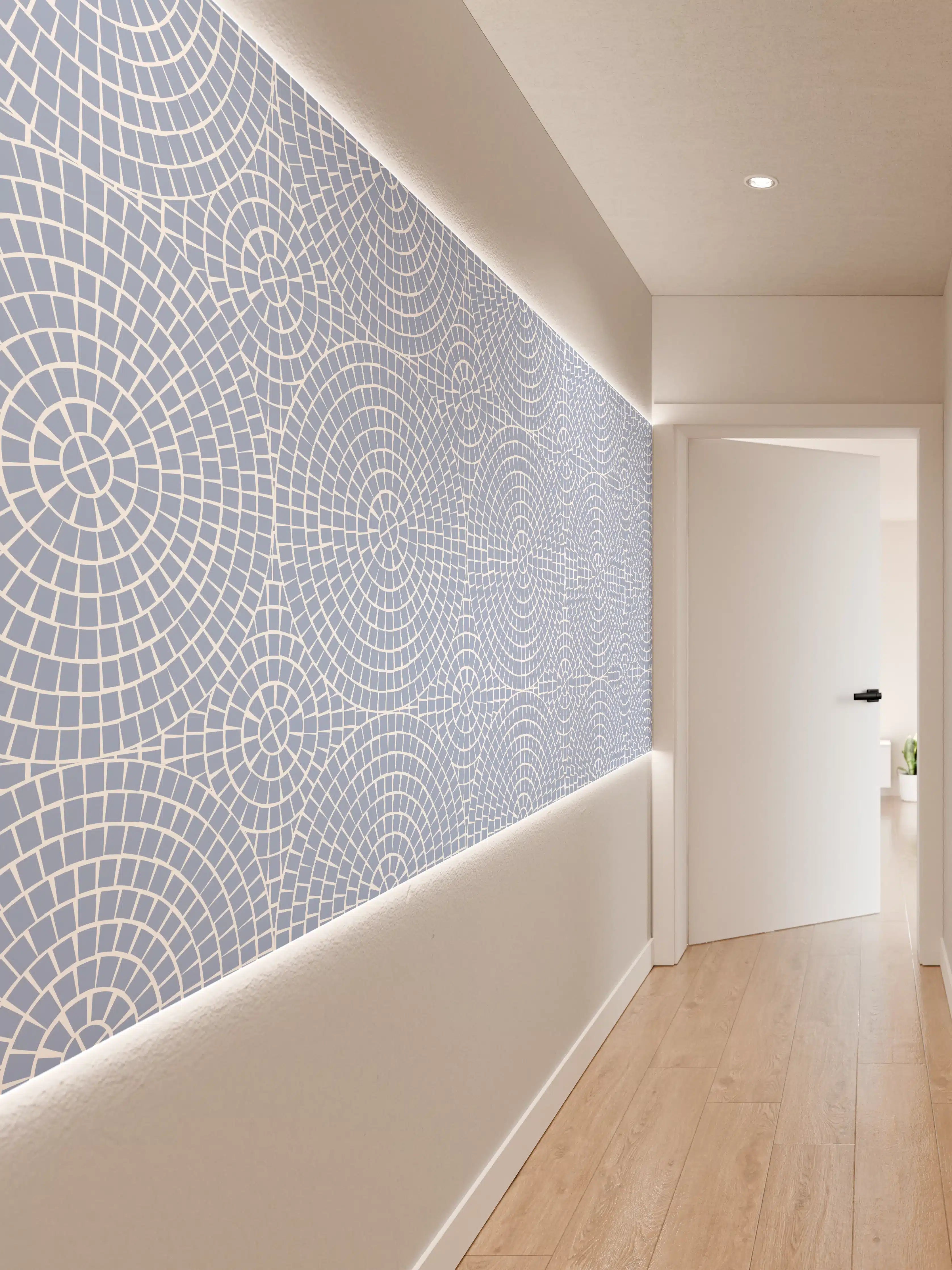 Wandverkleidung Flur - Elegantes geometrisches Muster in Blau und Weiß
