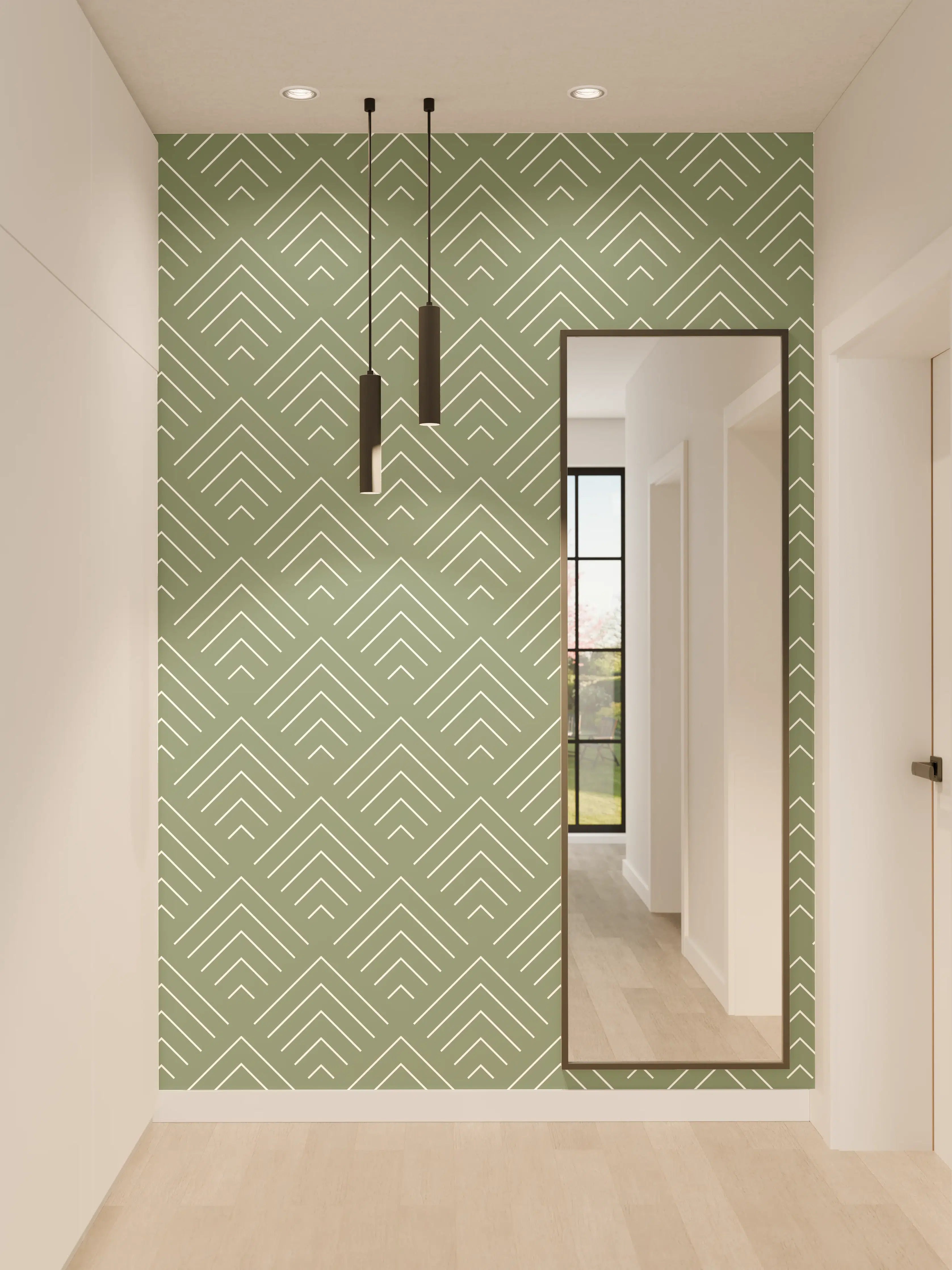 Wandverkleidung Flur - Elegantes geometrisches Muster in Grün