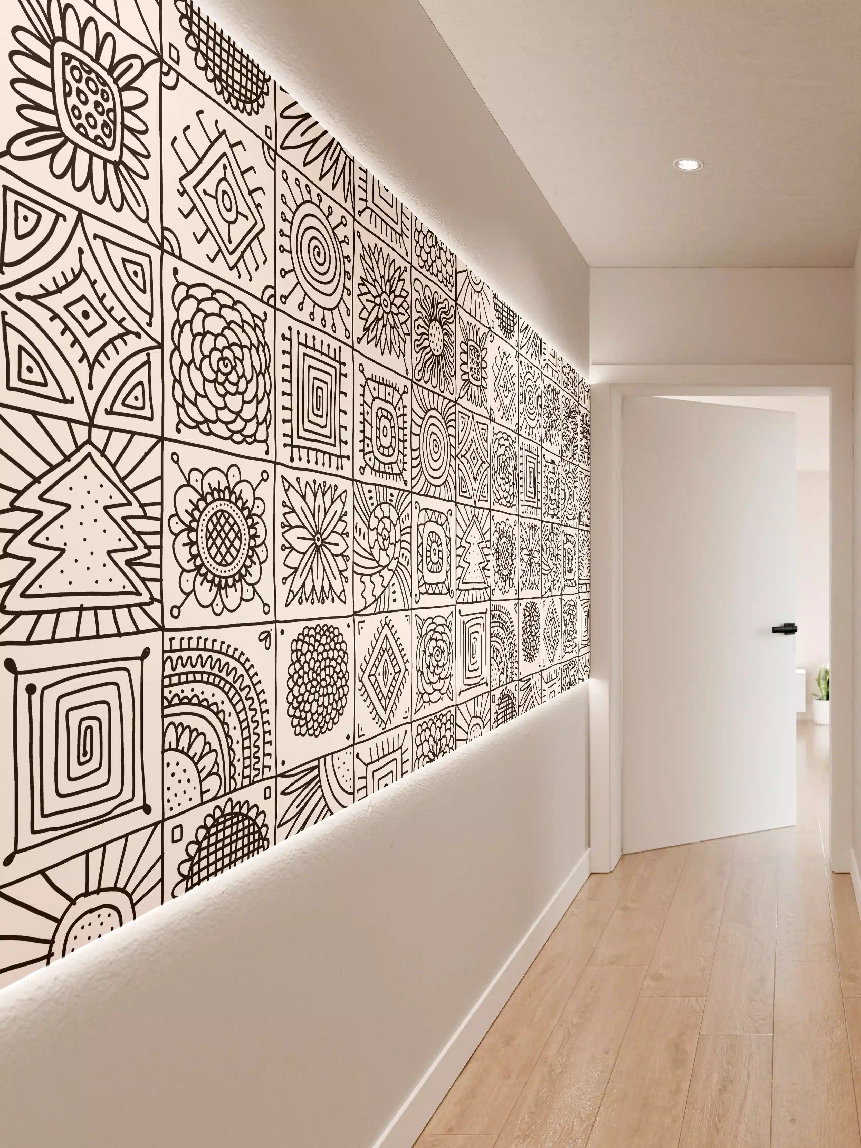 Wandverkleidung Flur - Elegantes geometrisches Muster in Schwarz-Weiß
