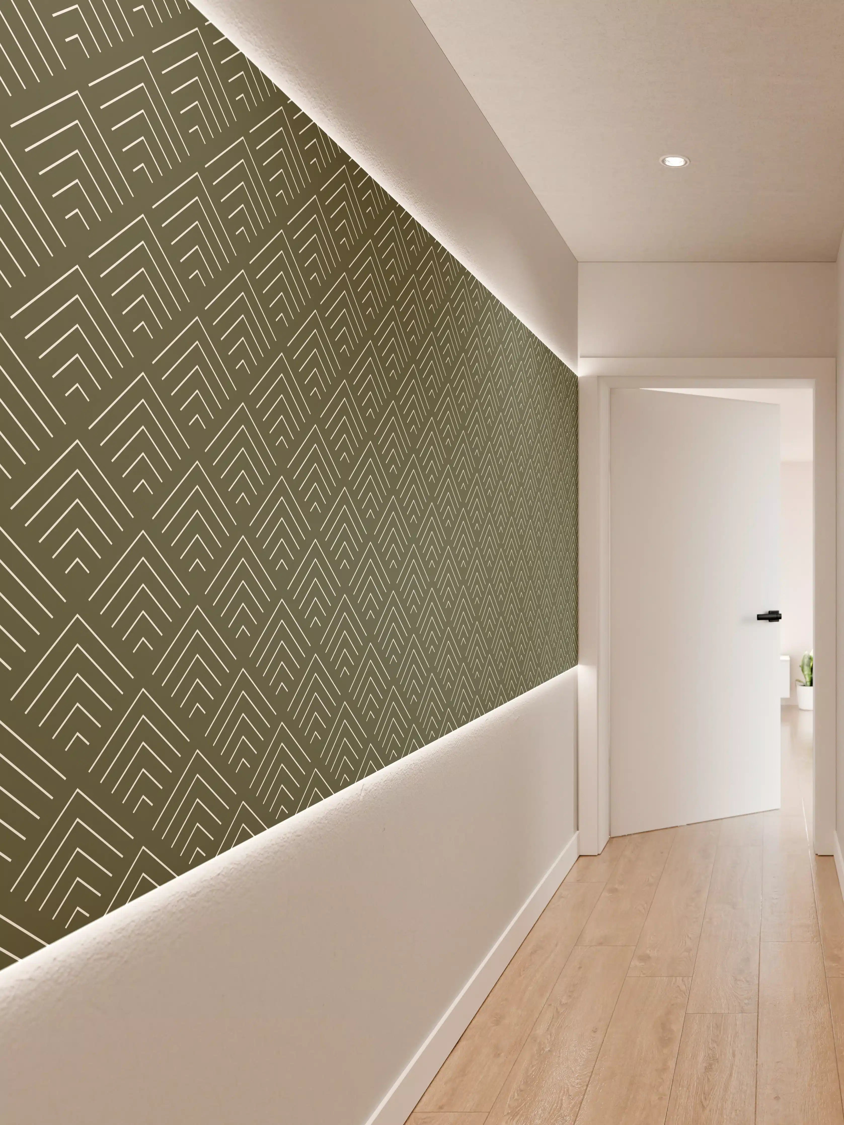 Wandverkleidung Flur - Elegantes geometrisches Mustermotiv in satten Grüntönen