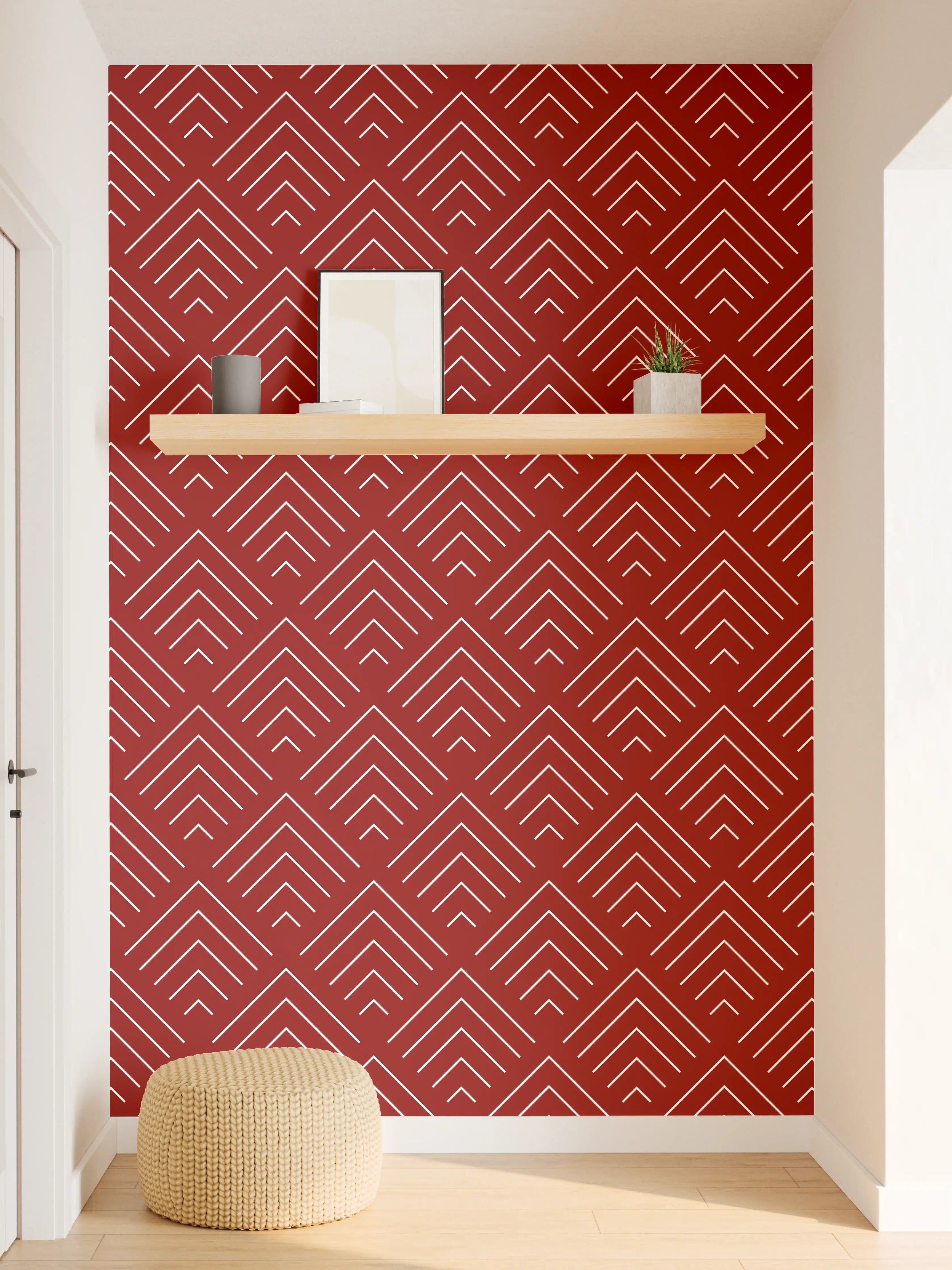 Wandverkleidung Flur - Elegantes rotes Muster mit geometrischem Design
