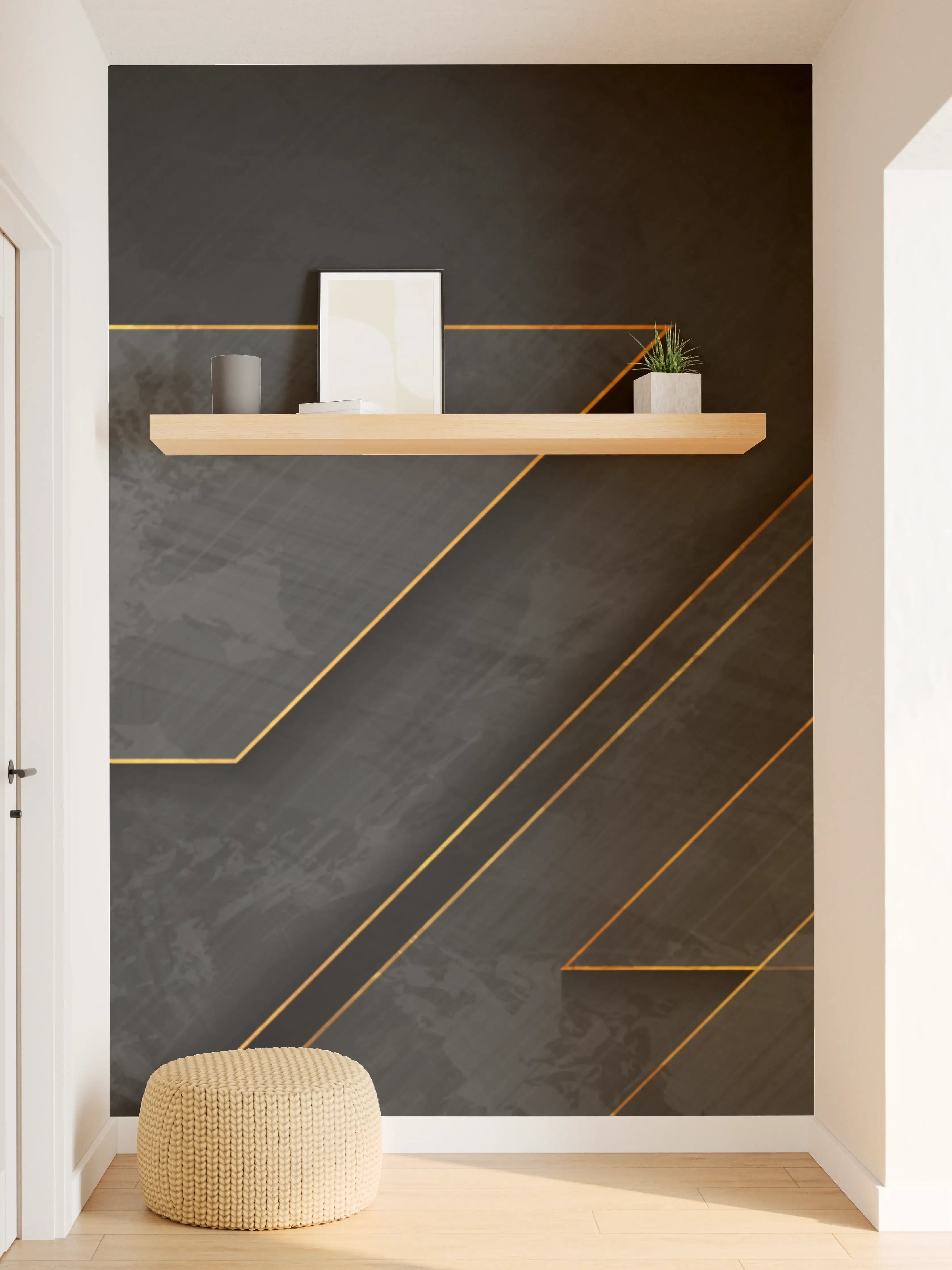 Wandverkleidung Flur - Elegantes schwarzes Design mit goldenen Akzenten