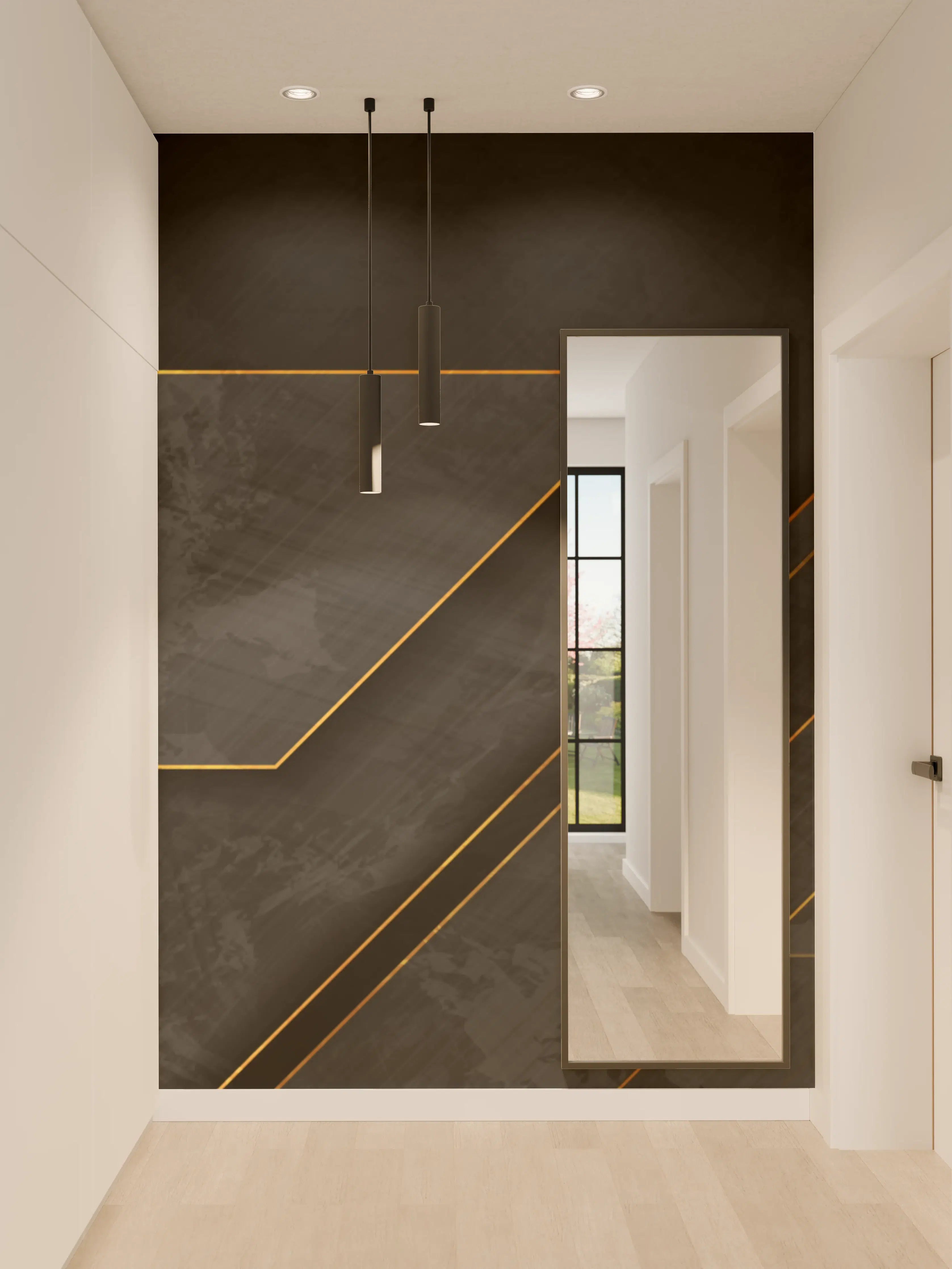 Wandverkleidung Flur - Elegantes schwarzes Design mit goldenen Akzenten