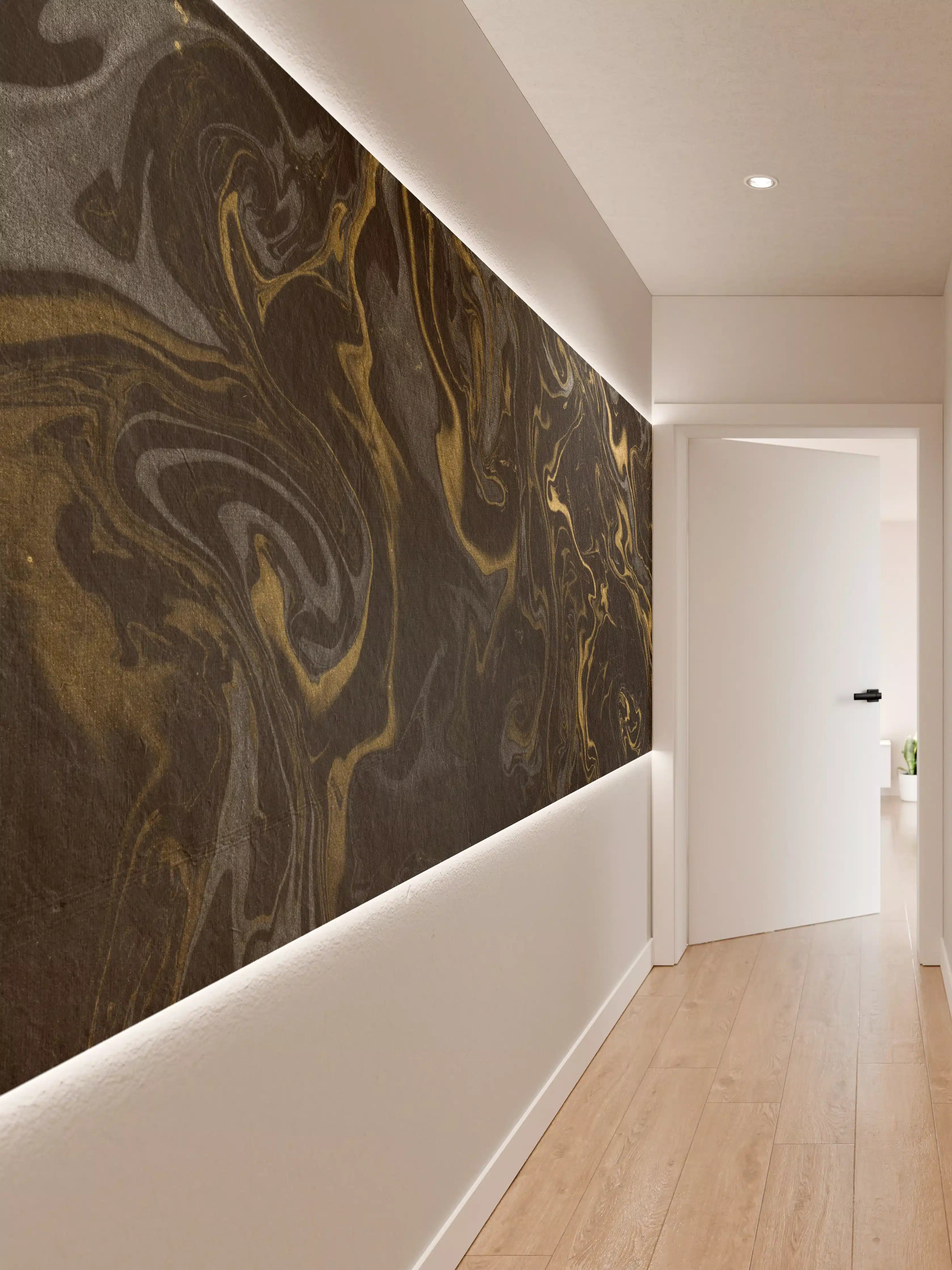 Wandverkleidung Flur - Elegantes schwarzes Marmor-Design mit goldenen Akzenten