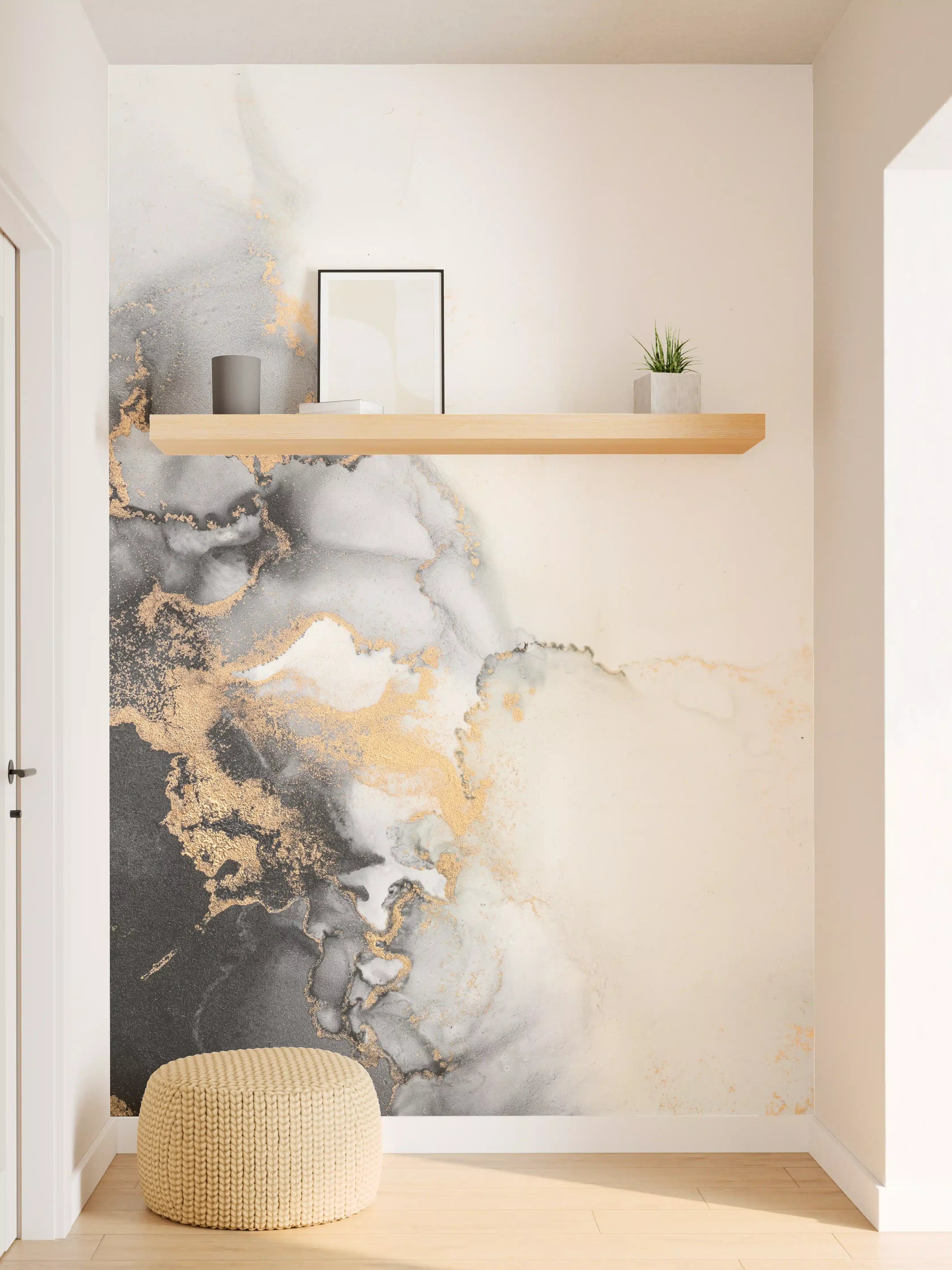 Wandverkleidung Flur - Elegantes schwarzes und goldfarbenes Marmor-Design