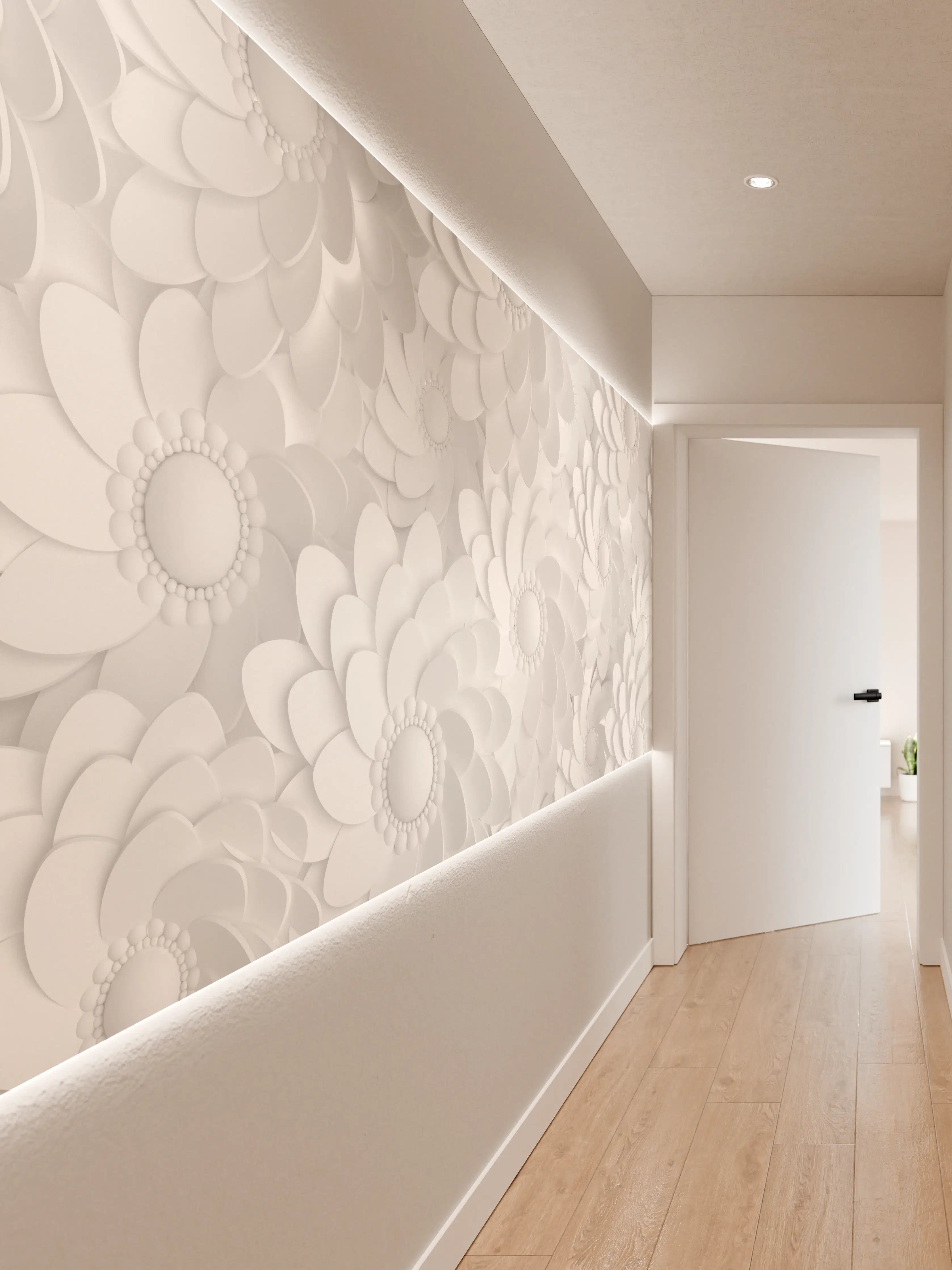 Wandverkleidung Flur - Elegantes weißes Blumenmuster Wallpaper