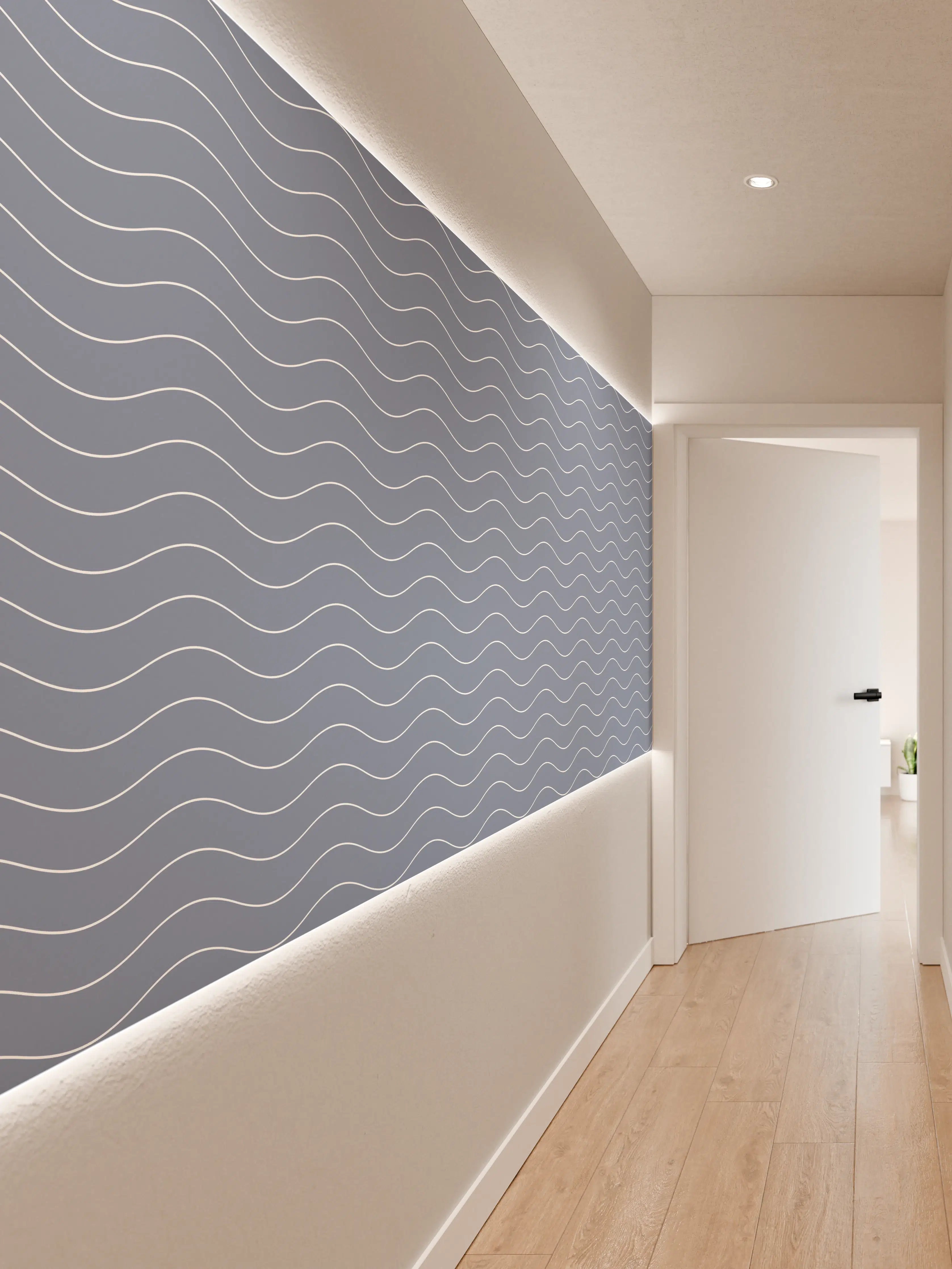 Wandverkleidung Flur - Entspannender Blick auf Wasserwellen mit Blau- und Grautönen