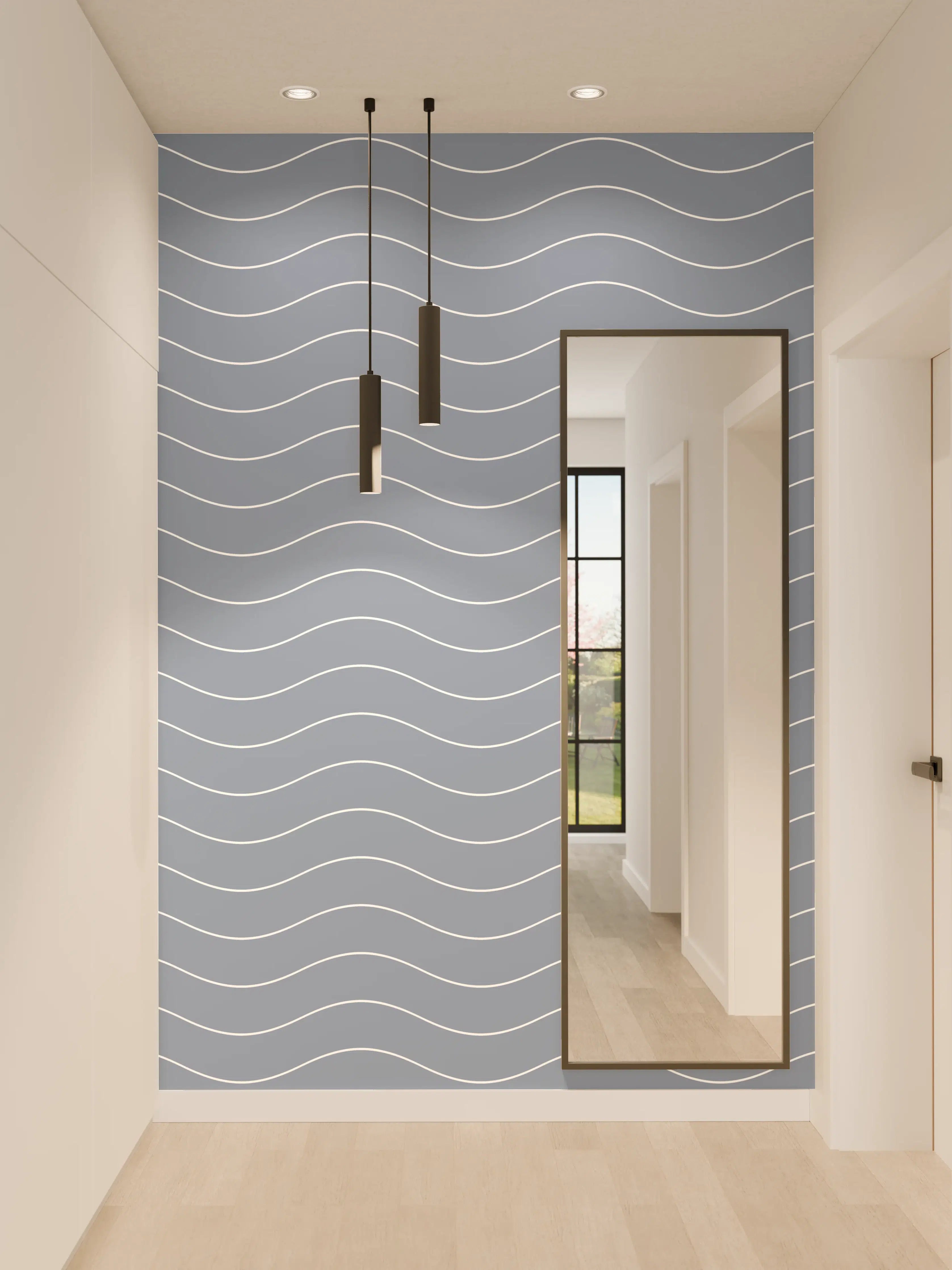 Wandverkleidung Flur - Entspannender Blick auf Wasserwellen mit Blau- und Grautönen