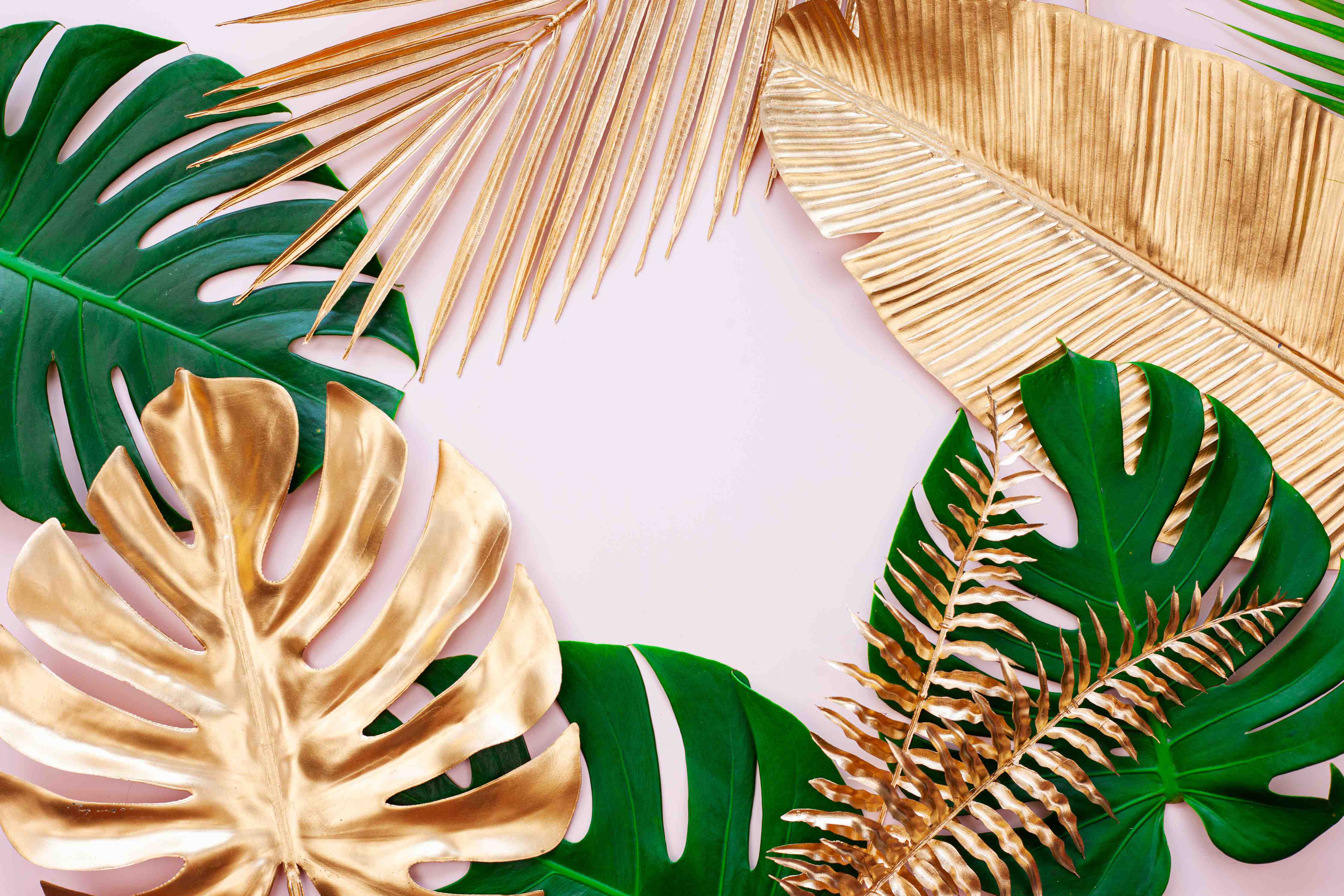 Wandverkleidung Flur-Exklusive Tropenblatt-Deko, Gold & Grün