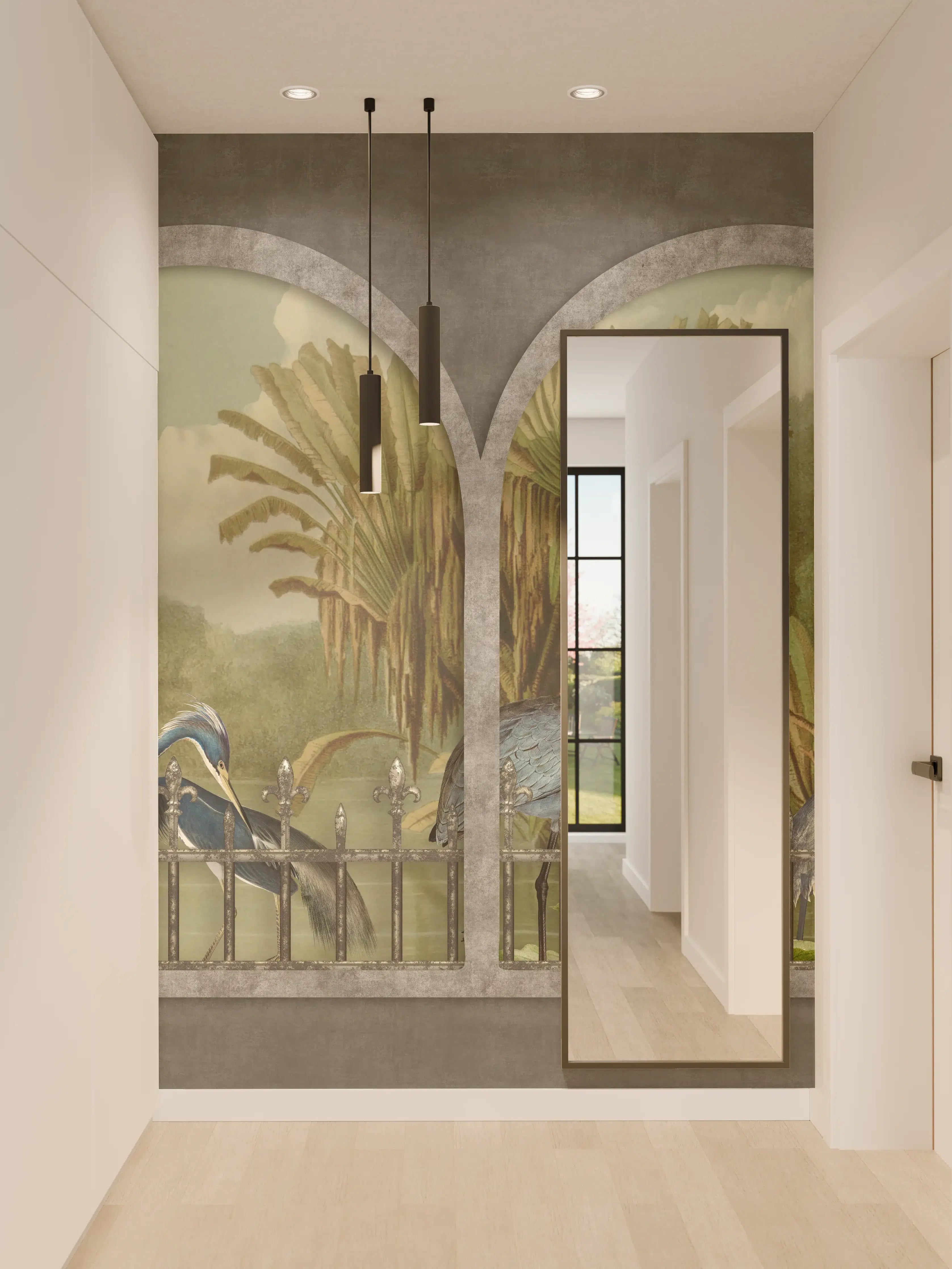 Wandverkleidung Flur - Exotische Kraniche Naturpanorama