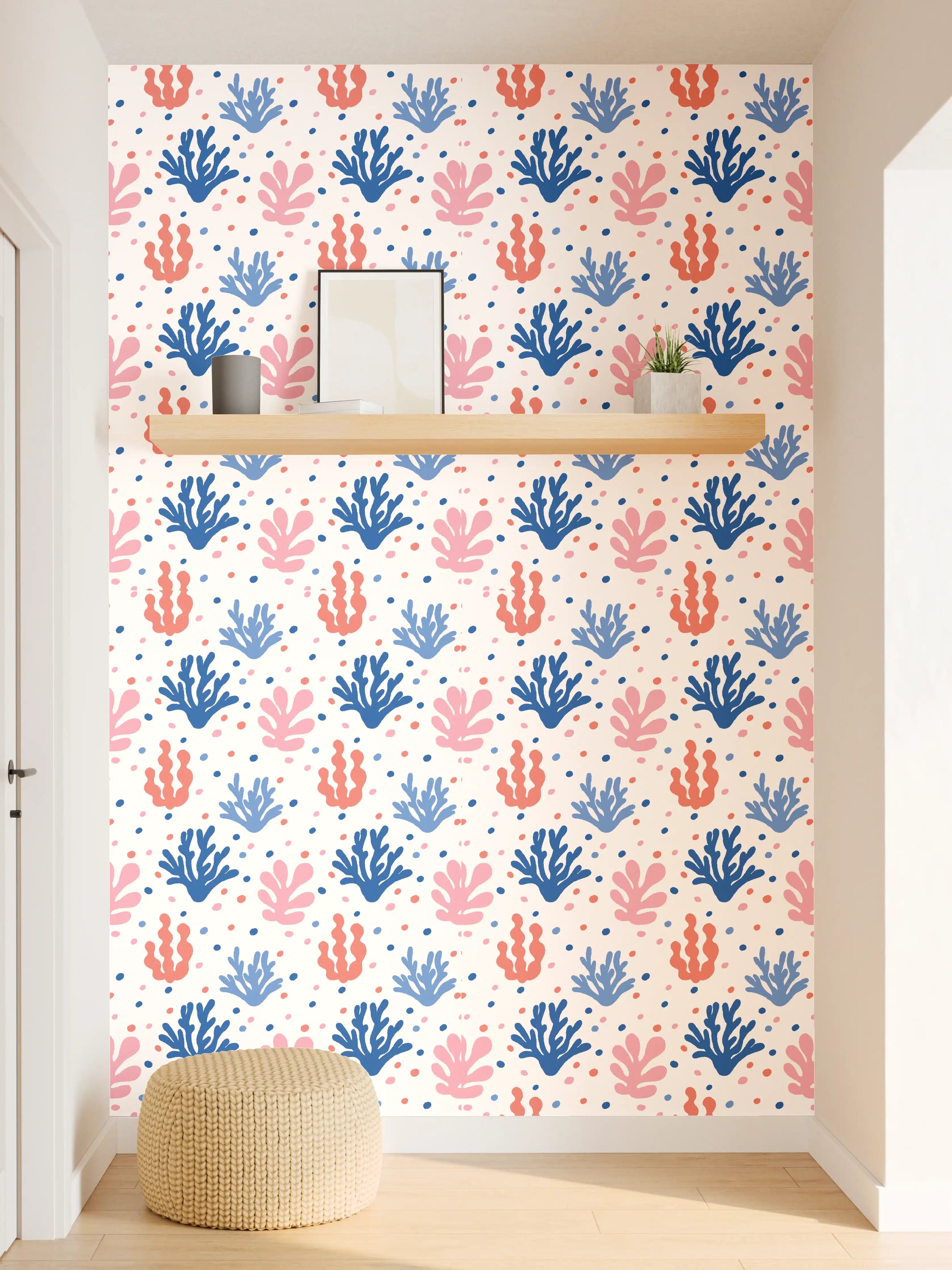 Wandverkleidung Flur - Exotisches Korallen-Design in Blau und Rosa